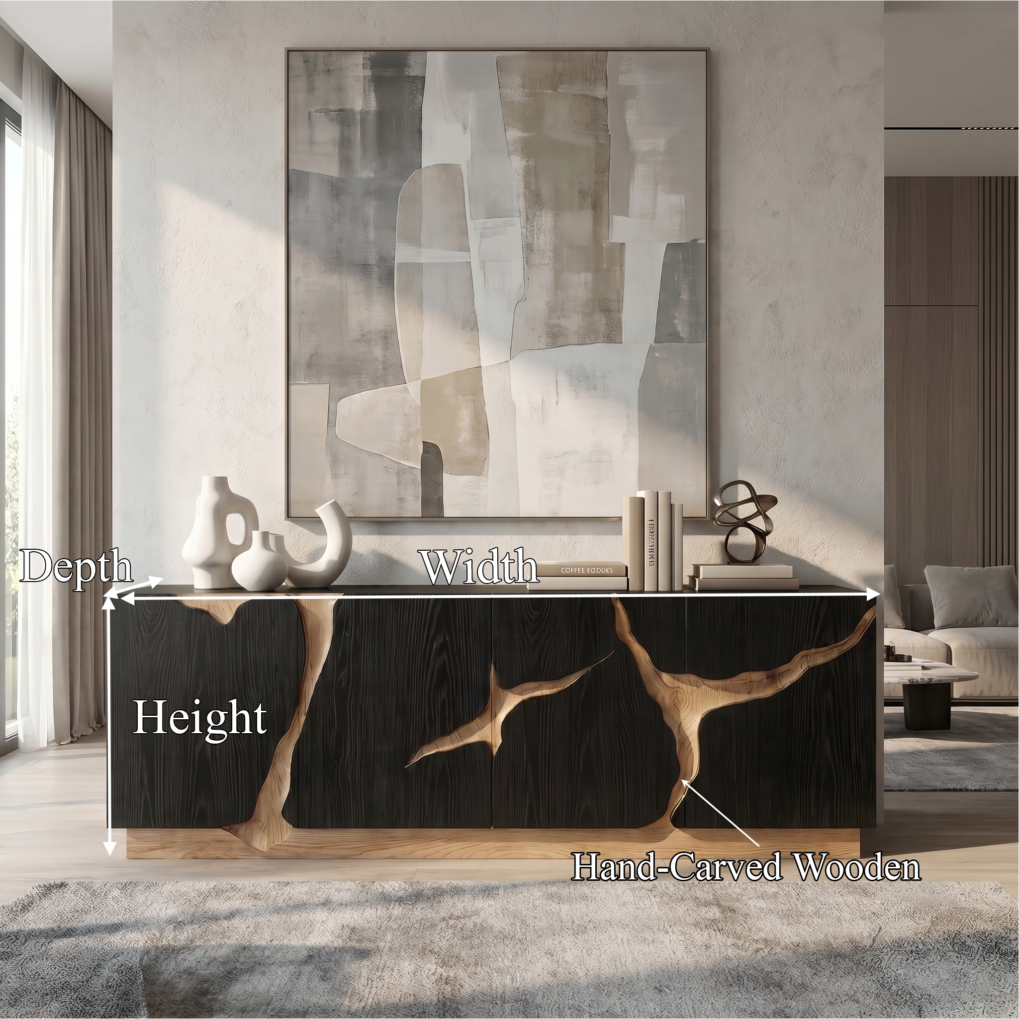 Organic Sideboard With Charred Wood Doors And Natural Live Edge Inlay For Living Room SINLSASC529