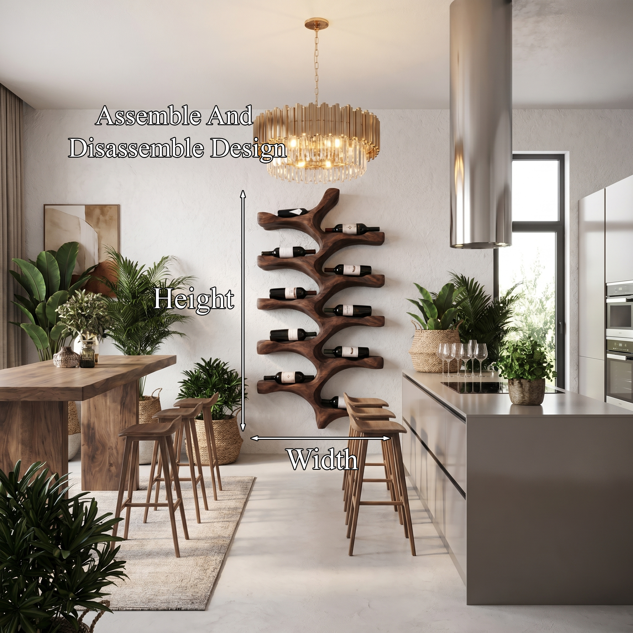 Organic Wall Mounted Wine Rack With Tree Branch Bottle Holders For Kitchen SINLHAWR028