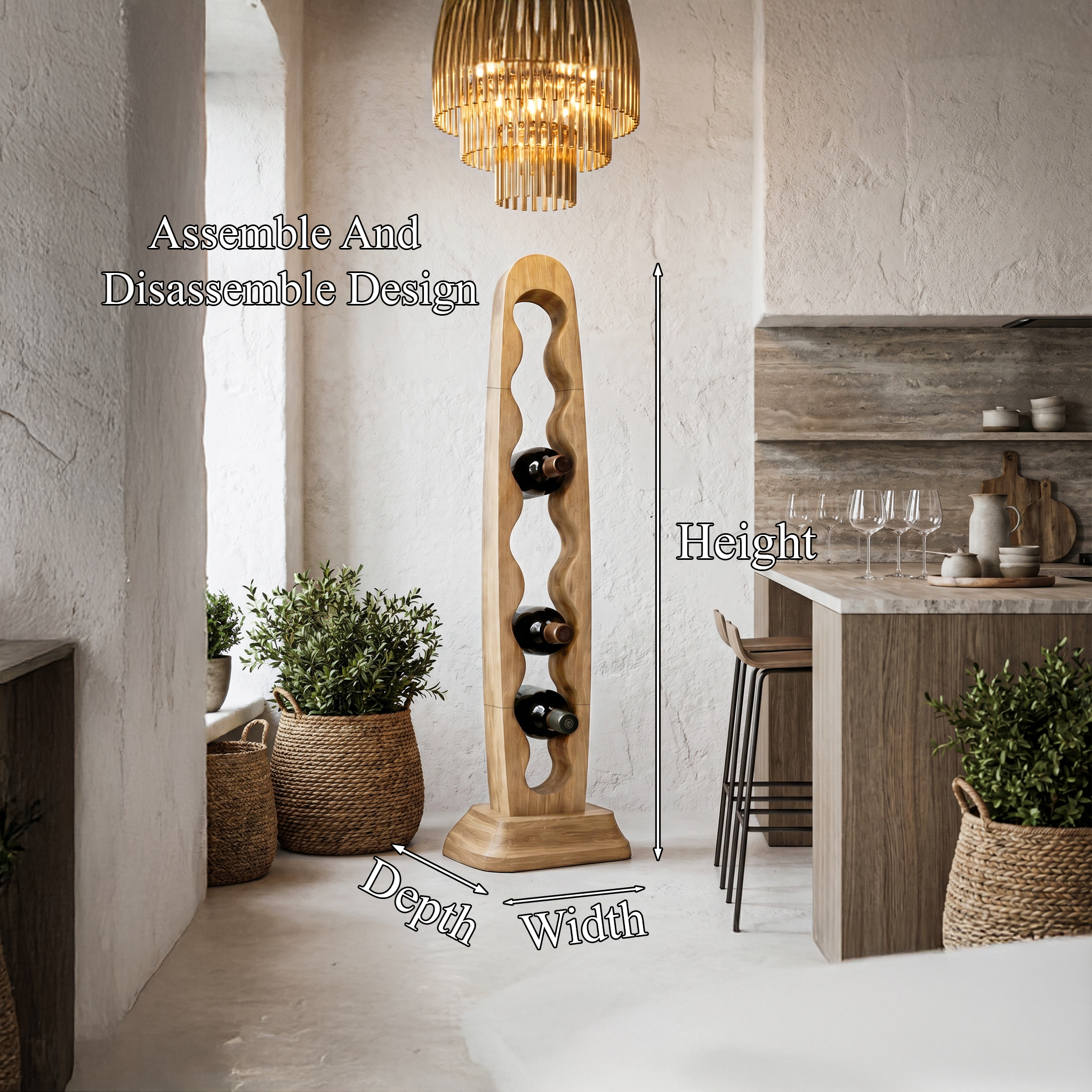 Modern Freestanding Wine Rack With Sculptural Vertical Bottle Storage For Kitchen SINLHAWR029