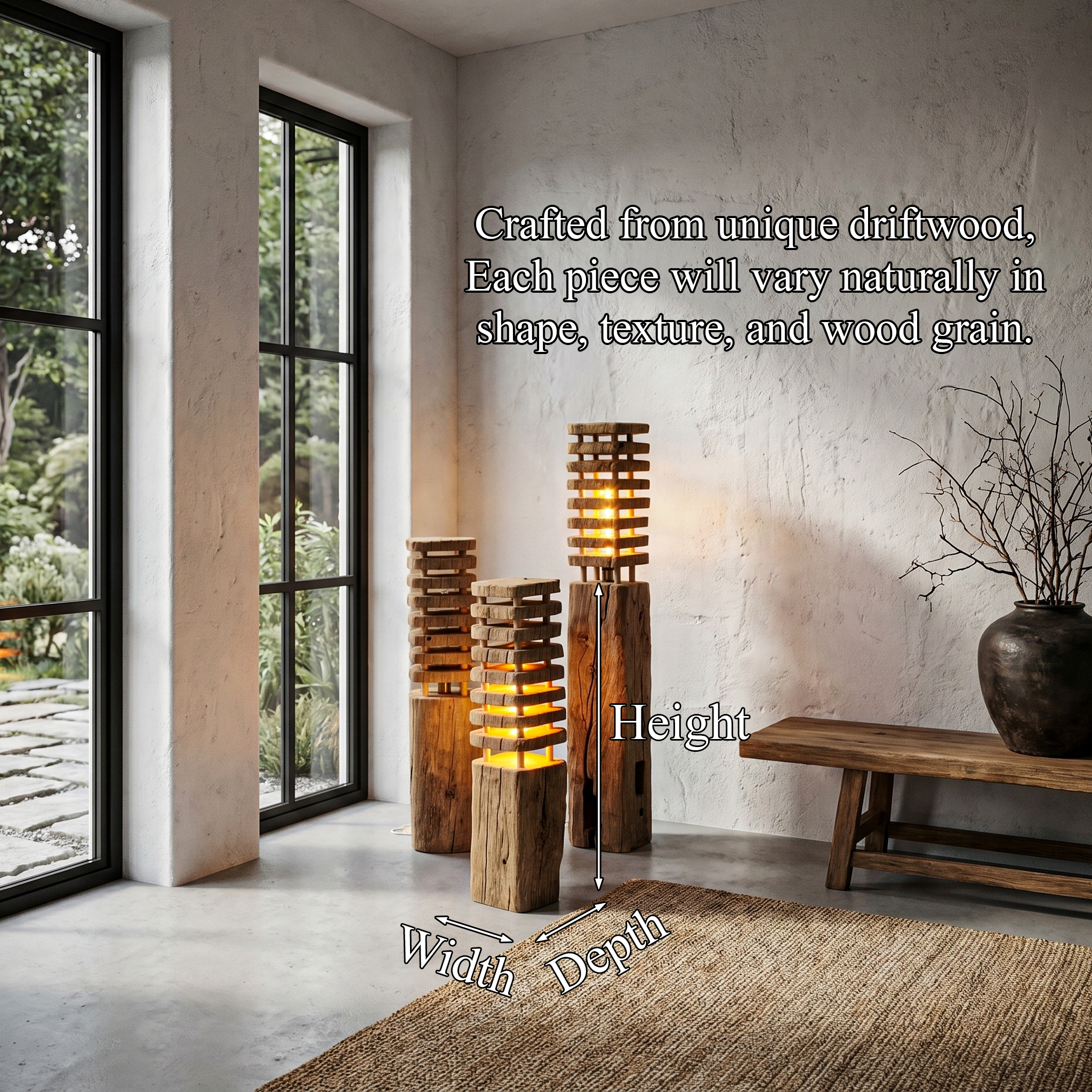 Rustic Wooden Floor Lamp With Sculptural Log Base For Living Room And Bedroom SINLHAFLP083
