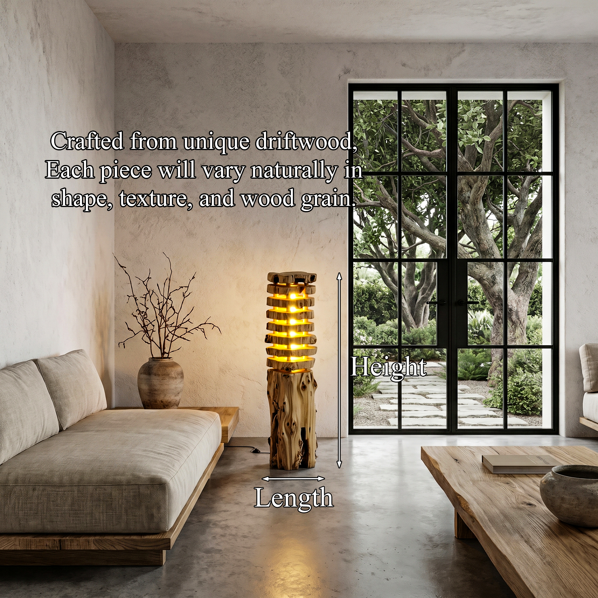 Rustic Log Floor Lamp With Sculptural Wooden Base For Living Room And Bedroom SINLHAFLP087