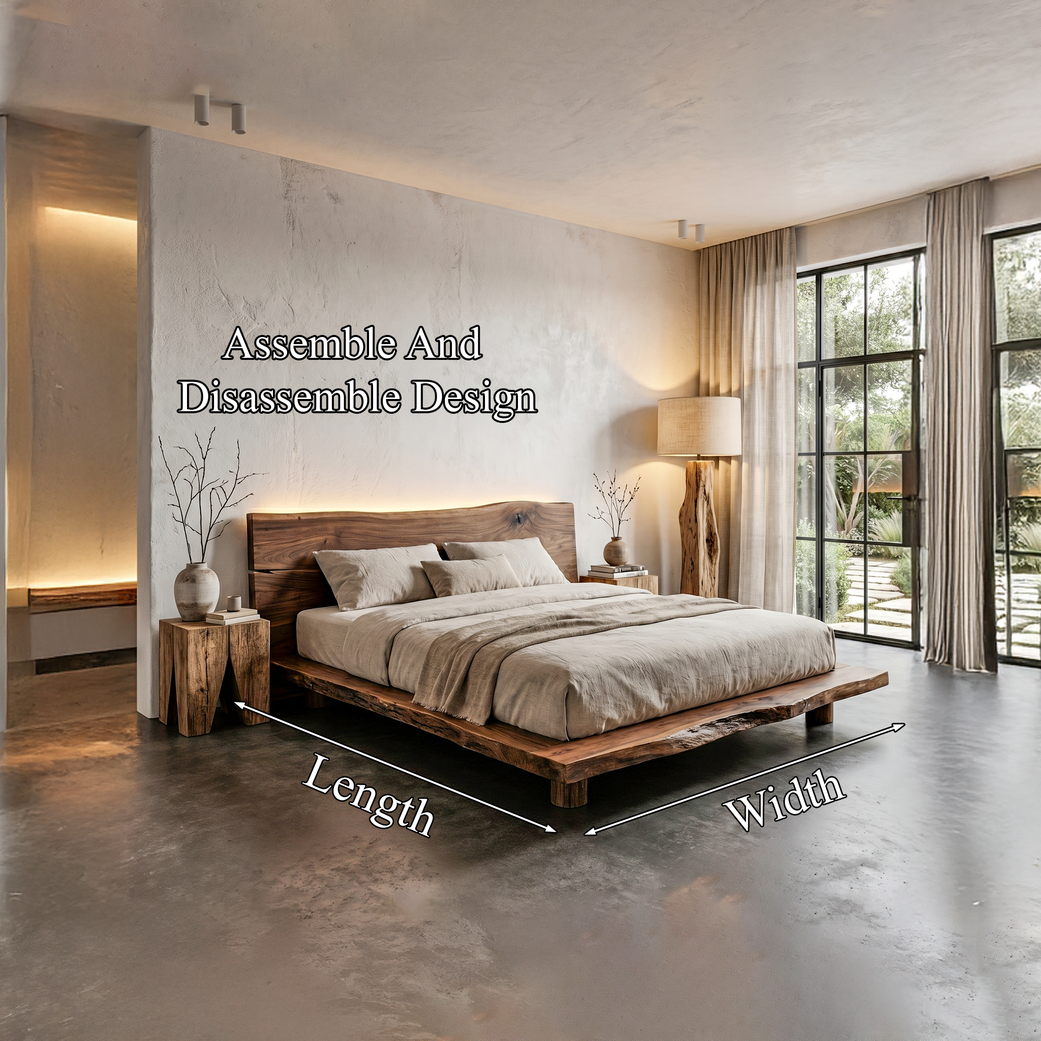 Rustic Bed Frame With Live Edge Headboard For Bedroom SINLHAWB122