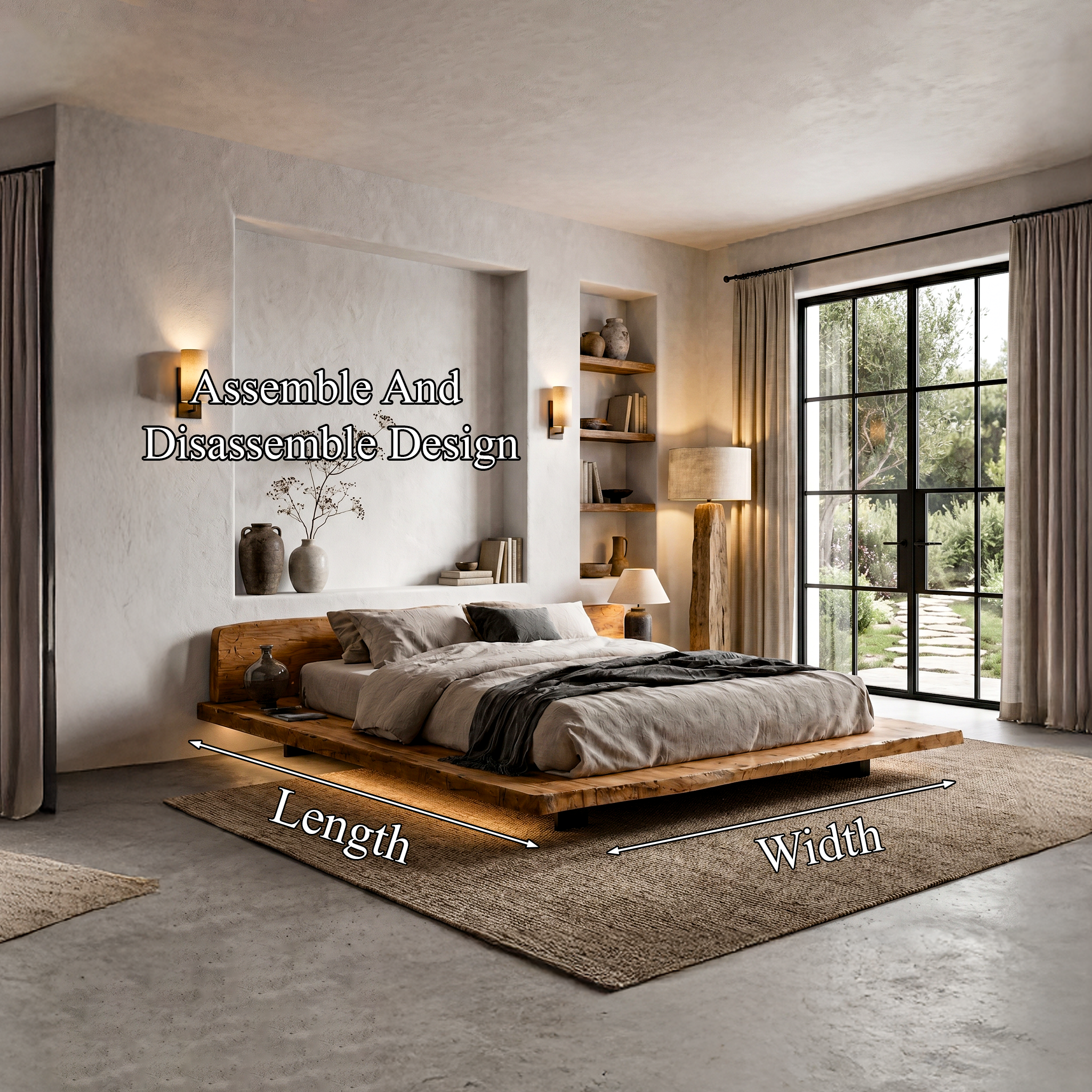 Modern Platform Bed Frame With Floating Design And Upholstered Headboard For Bedroom SINLHAWB123