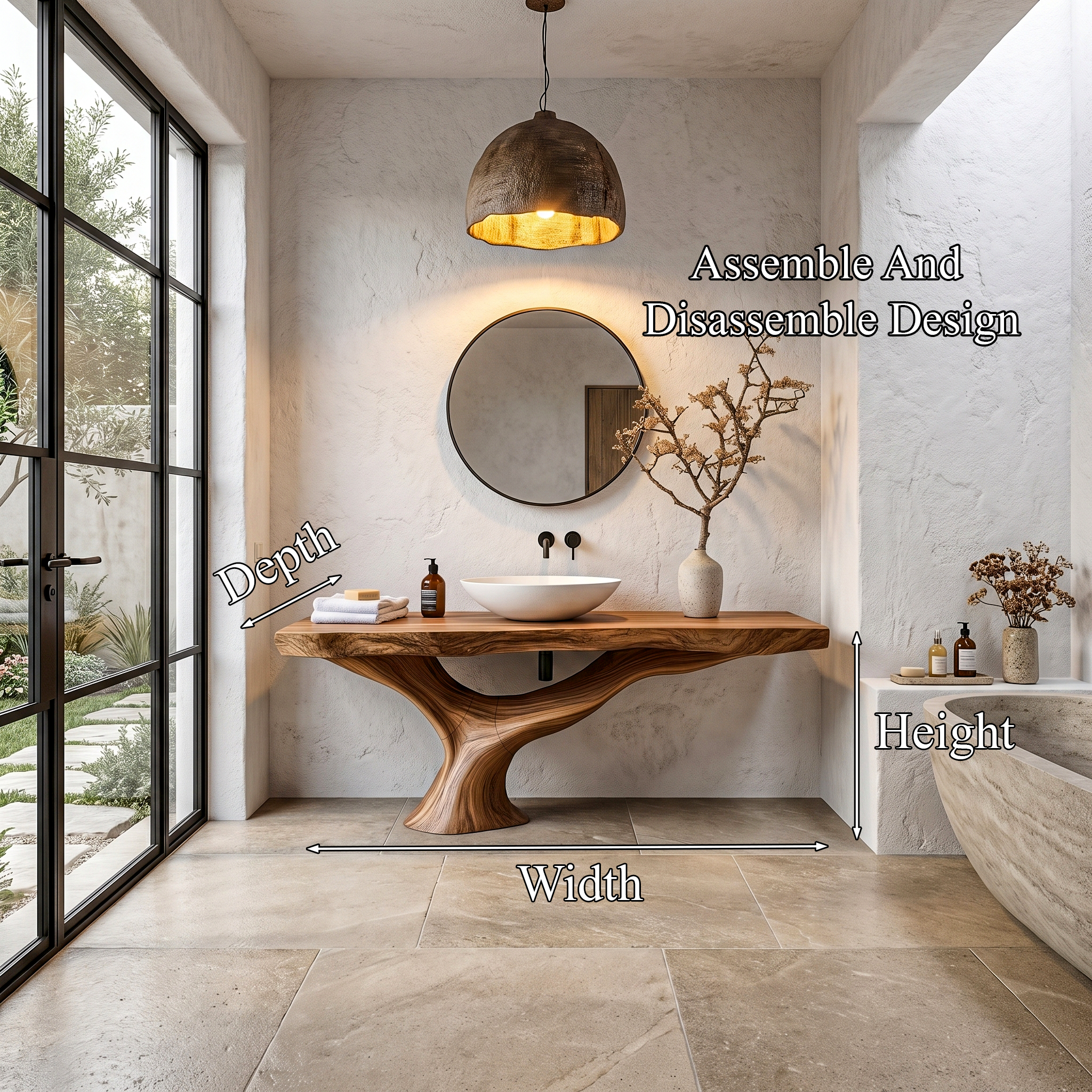 Contemporary Bathroom Vanity With Organic Wood Countertop And Artistic Base For Bathroom SINLHABRV312