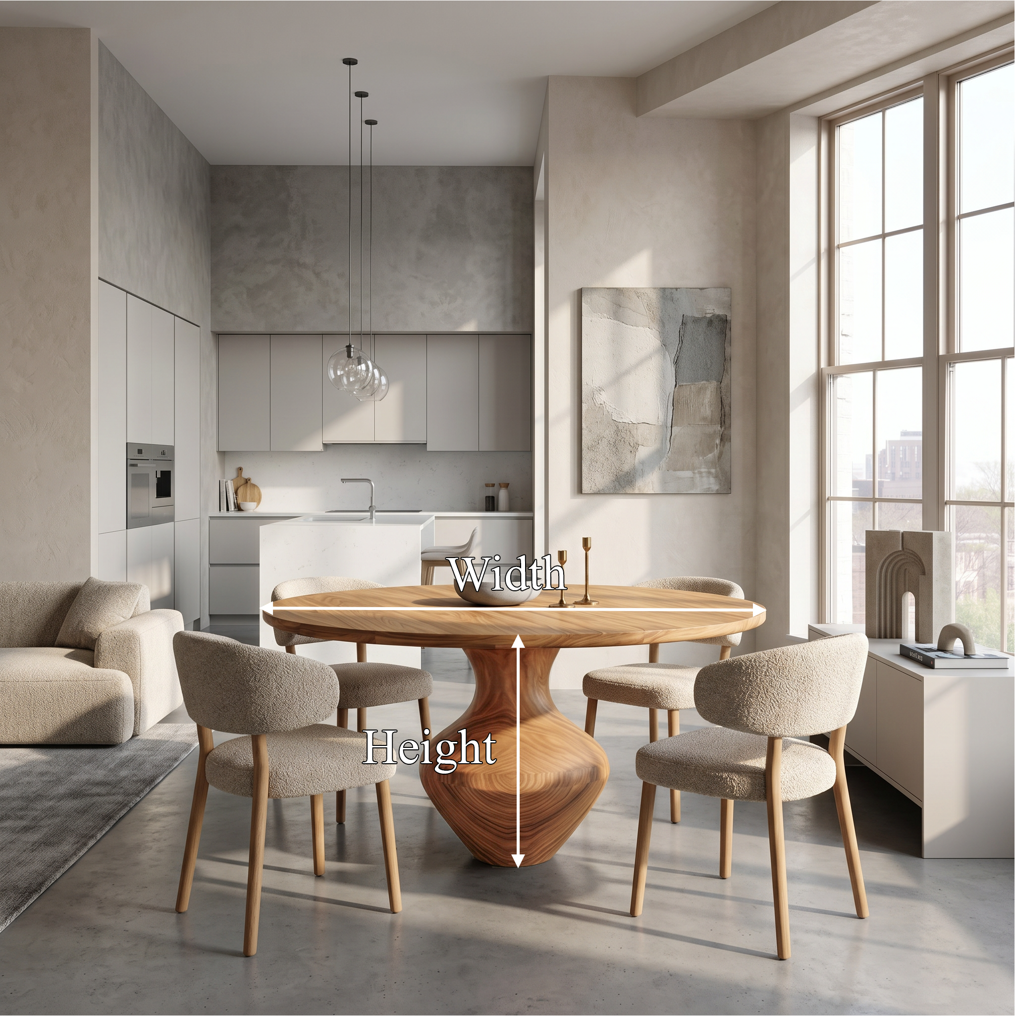 Rustic Dining Table With Sculptural Solid Wood Pedestal Base Farmhouse Round Dining Table With Sculptural Wooden Base For Kitchen SINLSADT196
