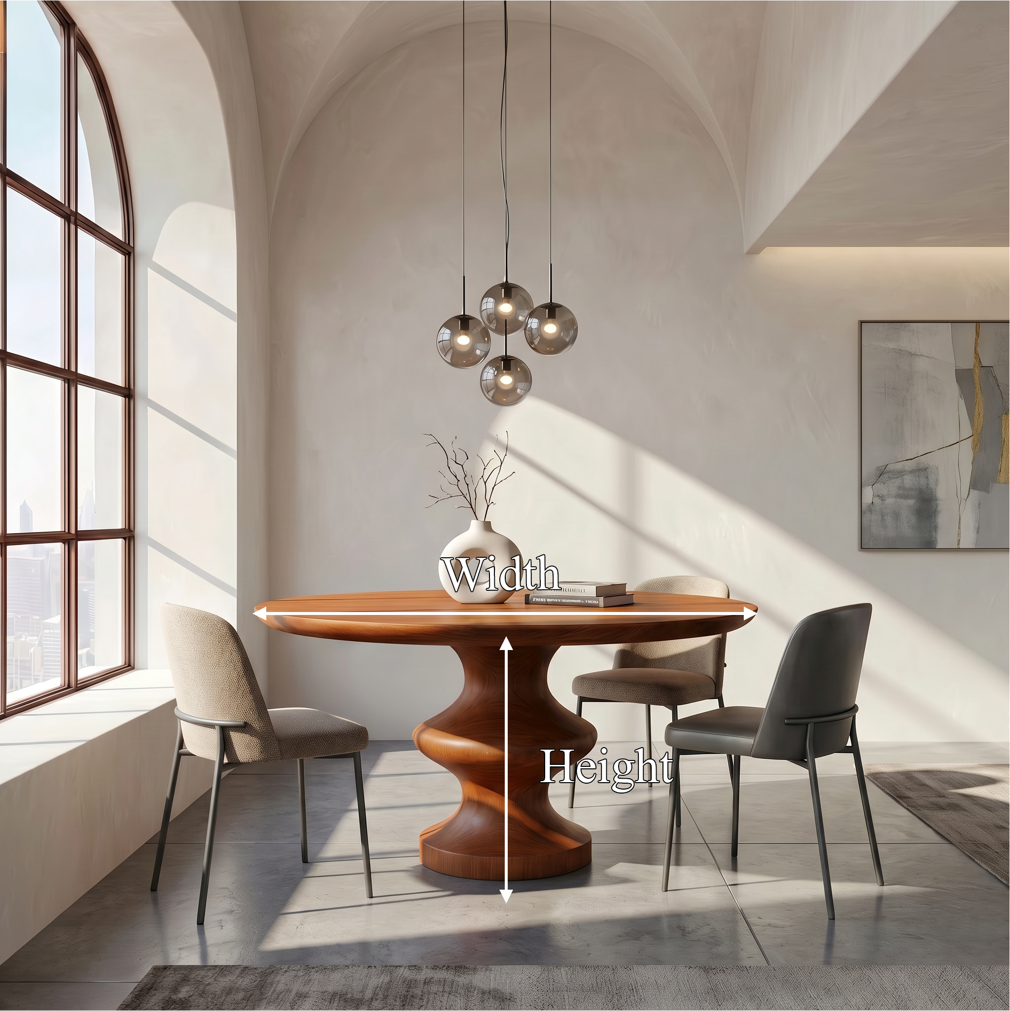 Modern Pedestal Dining Table With Sculptural Solid Wood Base For Dining Room SINLSADT199