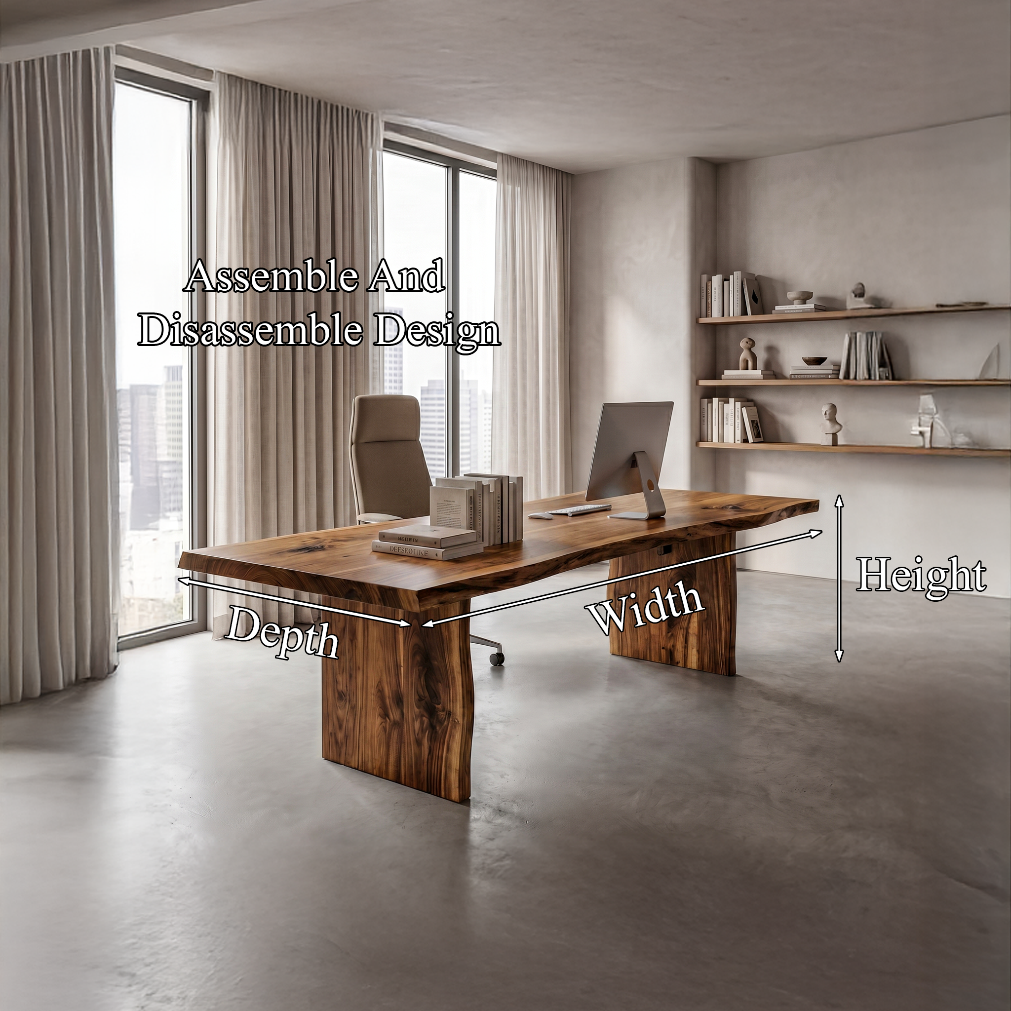 Rustic Live Edge Wooden Desk With Solid Wood Pedestal Base For Home Office SINLHADK119