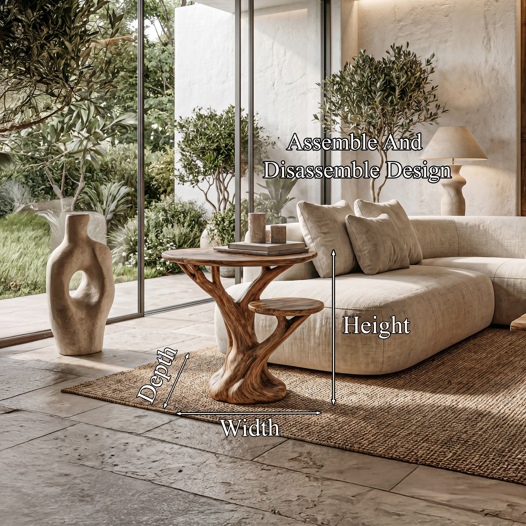Organic Sculptural Side Table With Tree Inspired Solid Wood Base For Living Room And Bedroom SINLHABT247