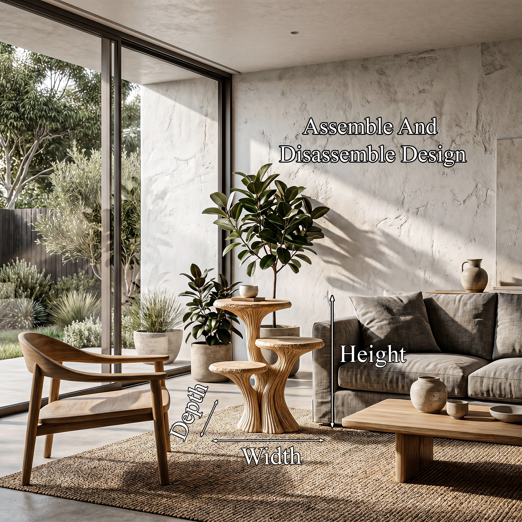 Contemporary Tiered Side Table With Sculptural Solid Wood Design For Living Room And Bedroom SINLHABT249