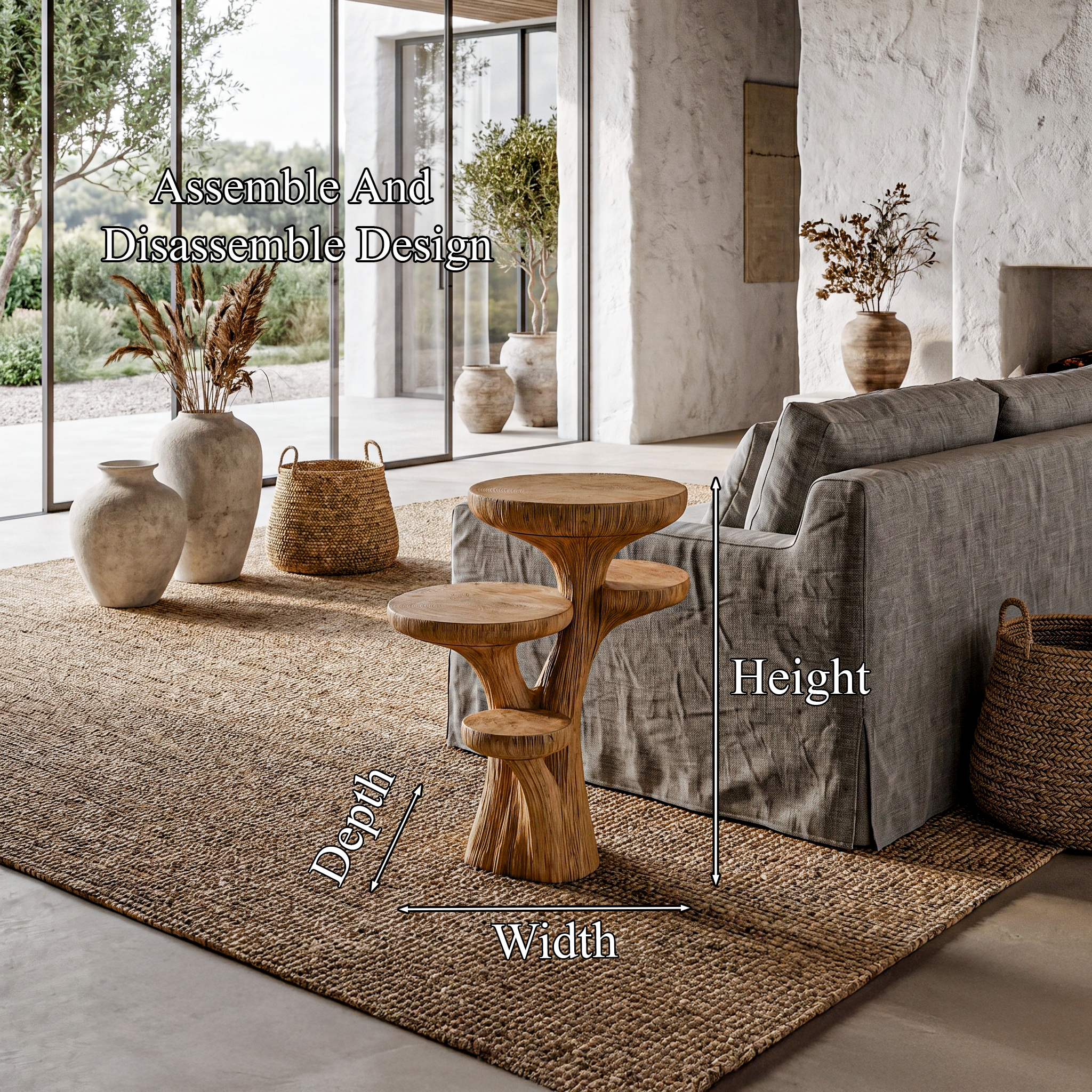 Rustic Sculptural Side Table With Handcrafted Solid Wood Pedestal Base For Living Room And Bedroom SINLHABT250