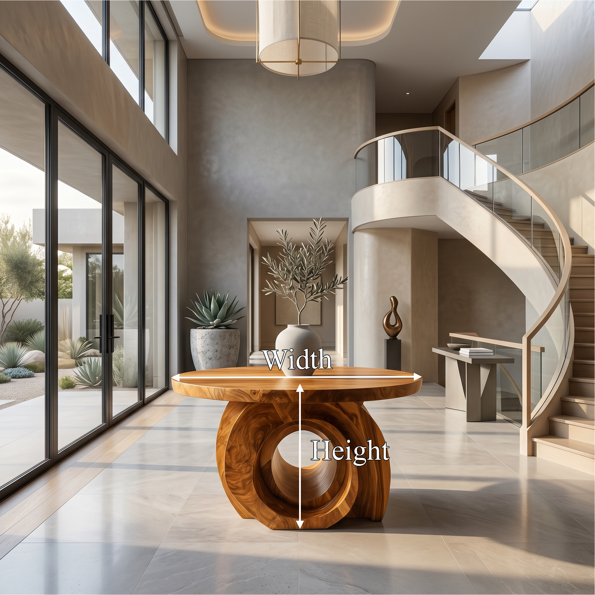 Modern Round Foyer Table With Sculptural Ring Pedestal Base For Entryway And Hallway SINLSAFT044