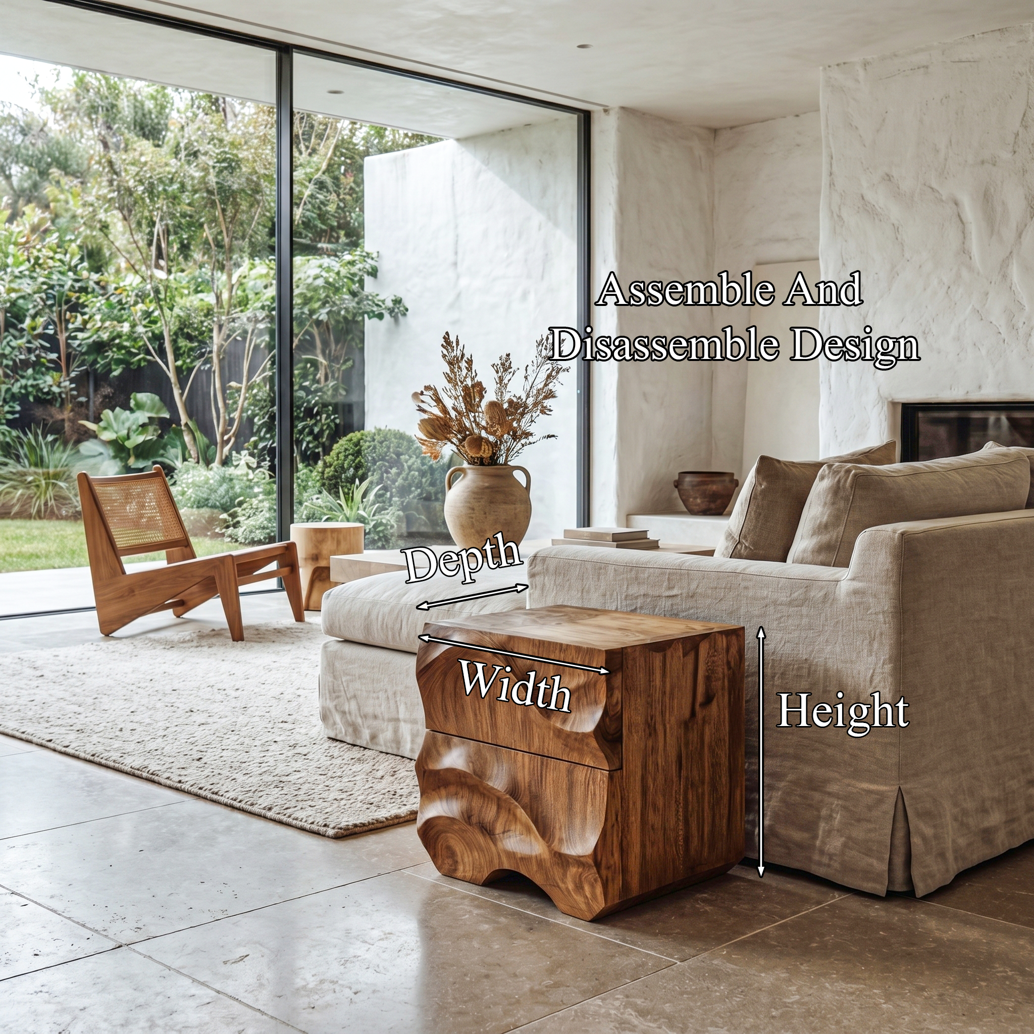 Rustic Sculptural Side Table With Hand Carved Solid Wood Base For Living Room And Bedroom SINLHABT253