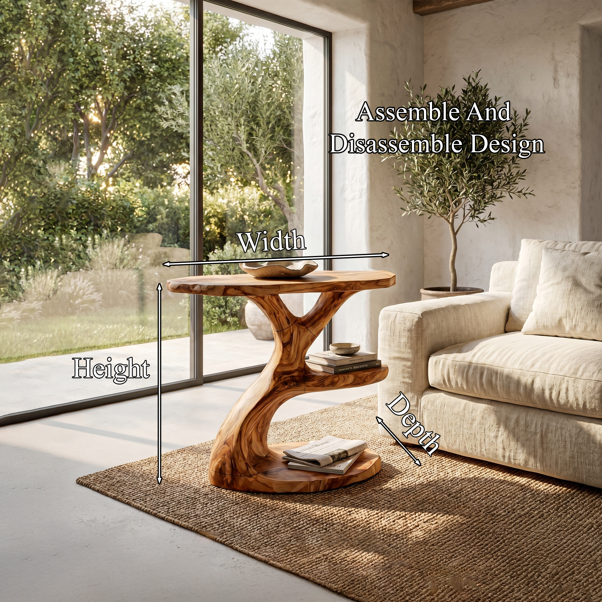 Modern Organic Side Table With Multi Level Wood Shelves For Living Room And Bedroom SINLHABT255