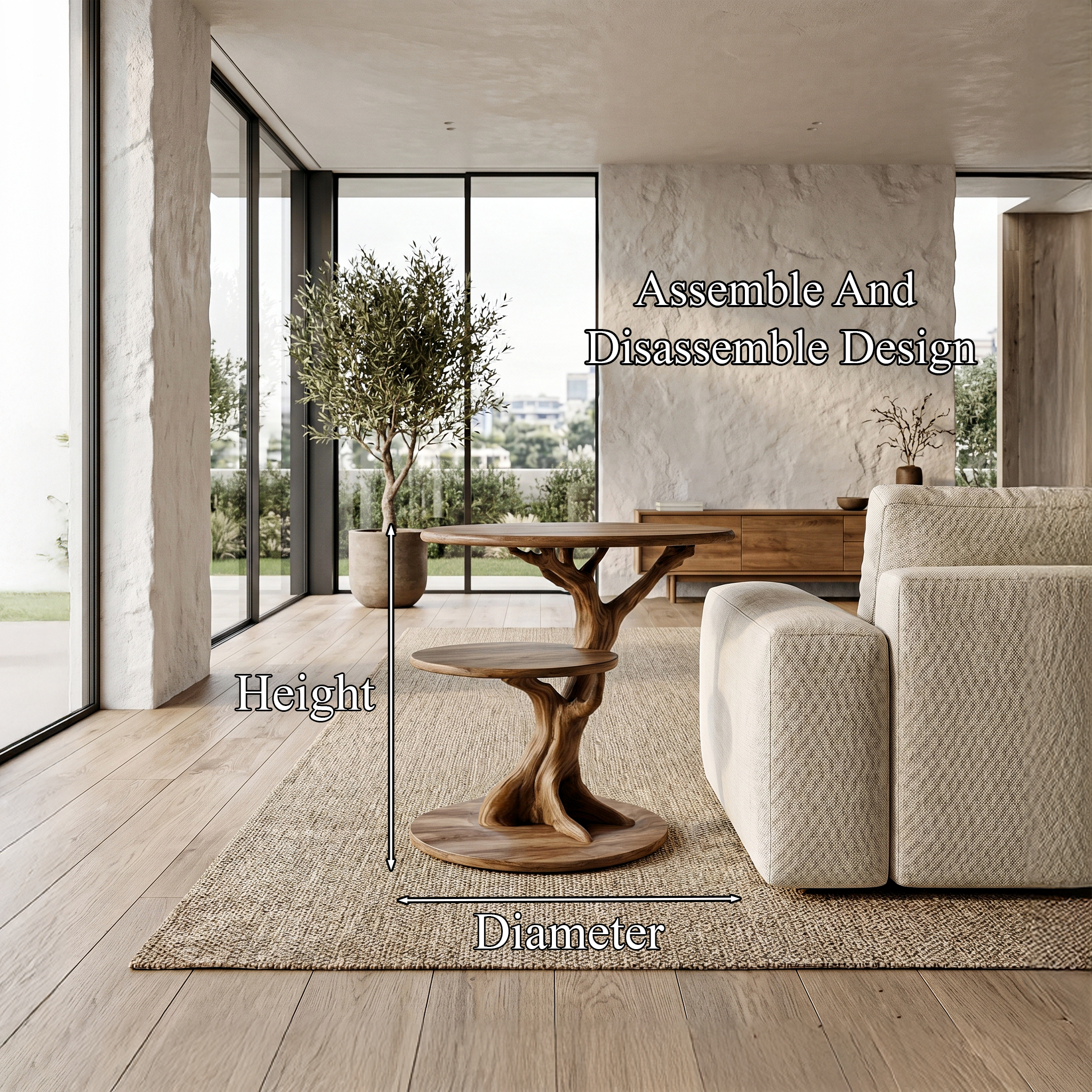 Organic Sculptural Side Table With Twisted Solid Wood Pedestal Base For Living Room SINLHABT252