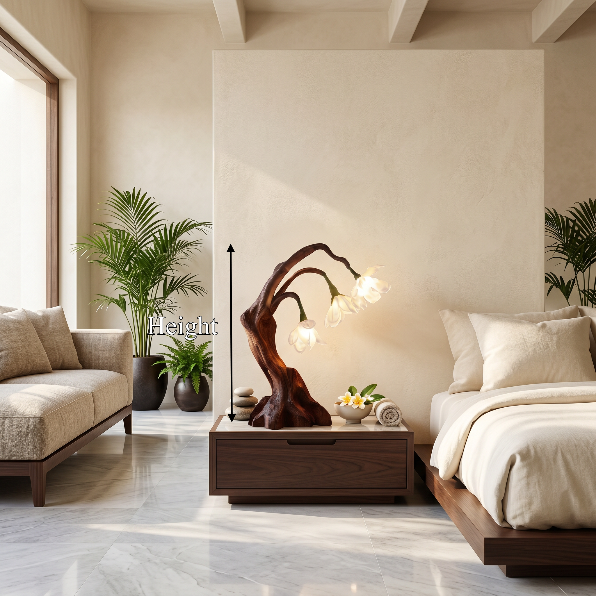 Modern Floral Table Lamp With Sculptural Driftwood Base For Bedroom And Living Room SINLSATL009