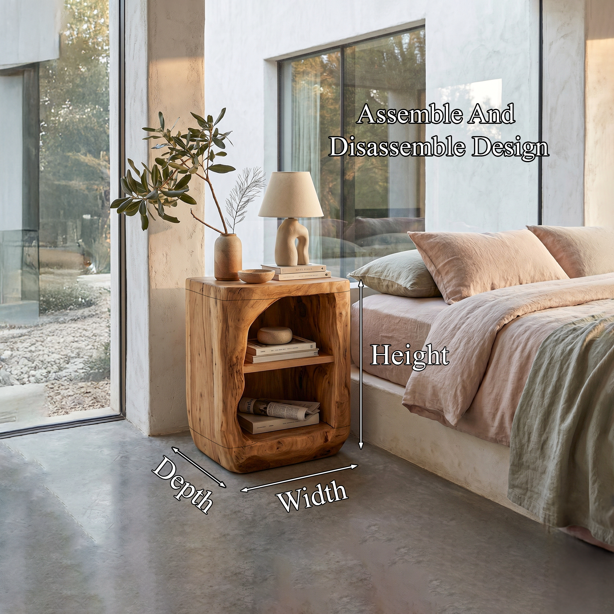 Rustic Nightstand With Open Shelf Storage For Bedroom SINLHABT261