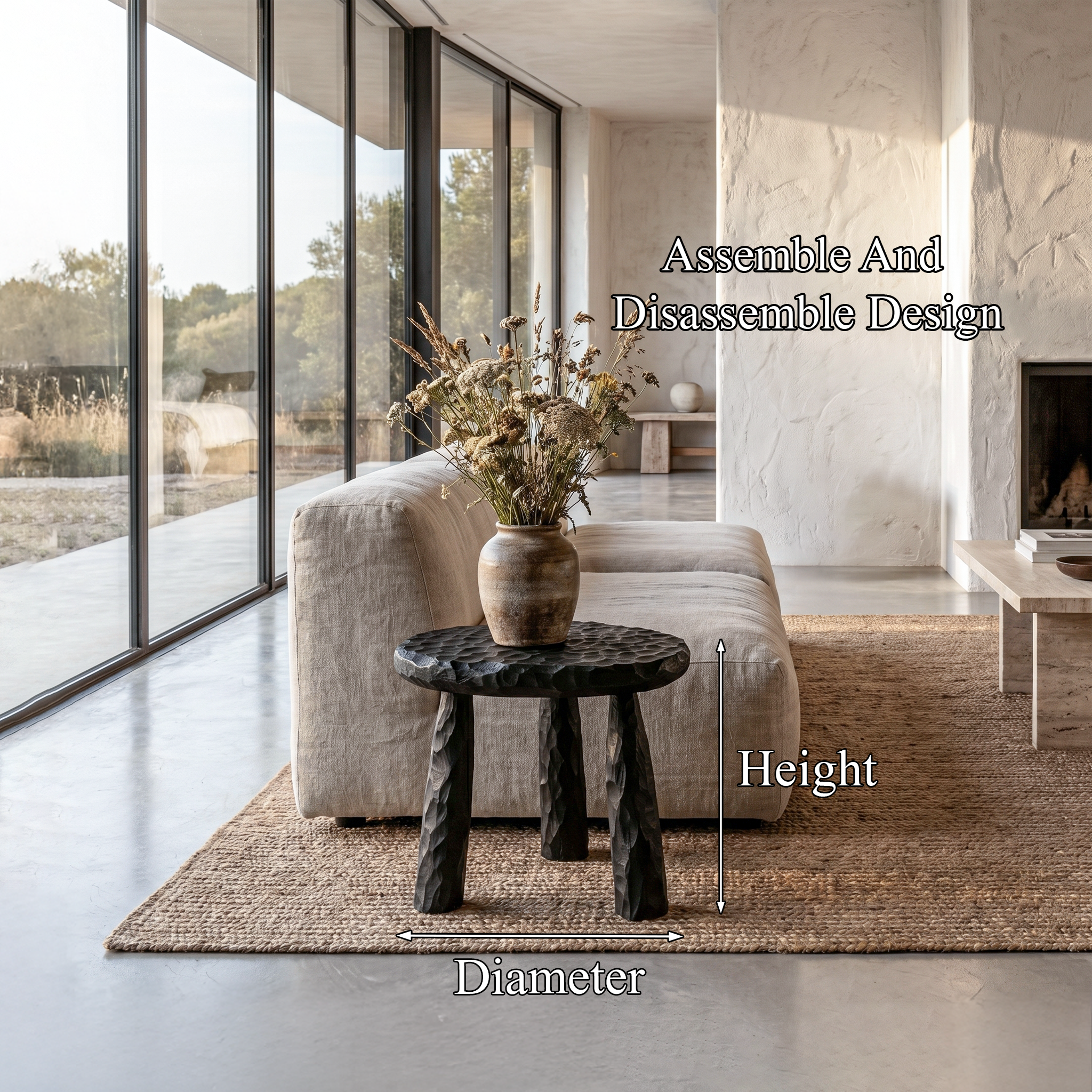 Rustic Side Table With Handcrafted Solid Wood Top And Chunky Pedestal Legs For Living Room And Bedroom SINLHABT263
