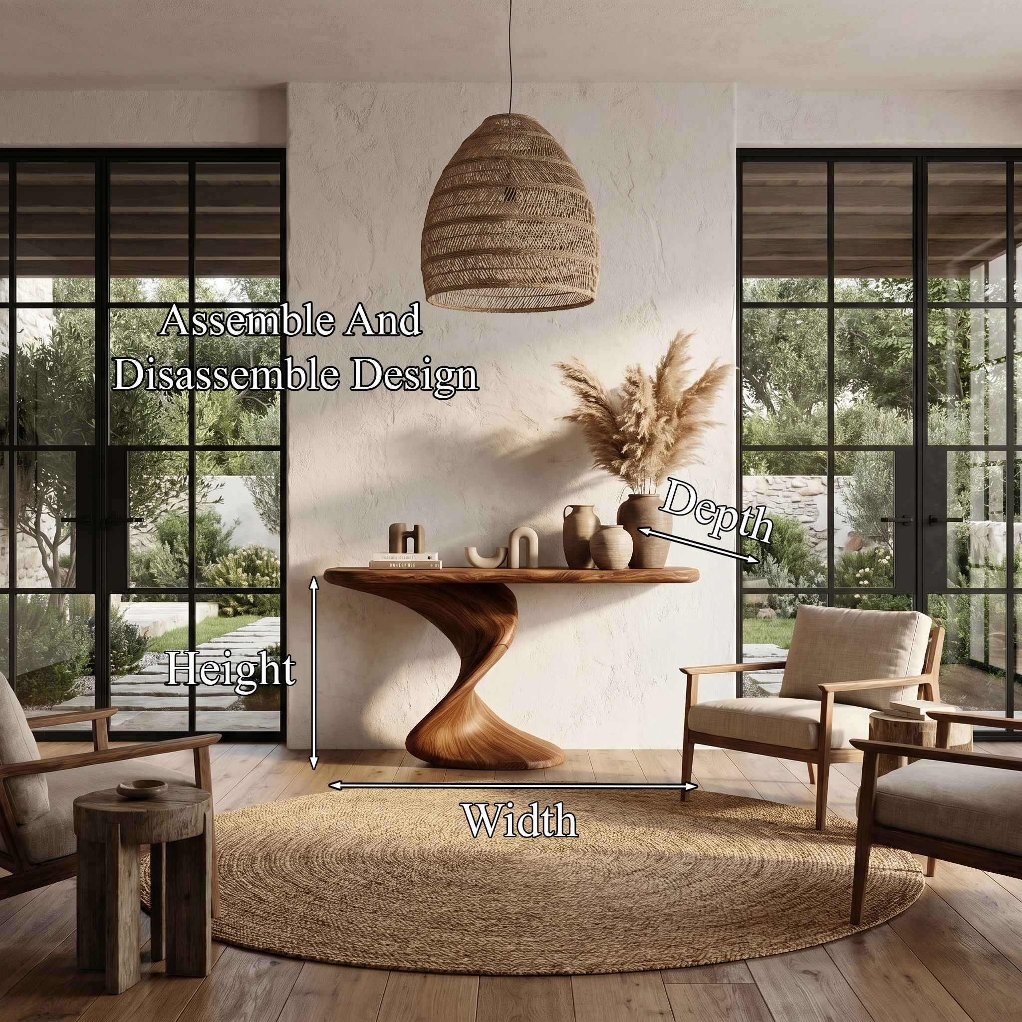 Rustic Console Table With Handcrafted Twisted Wood Base For Entryway And Living Room SINLHACS606