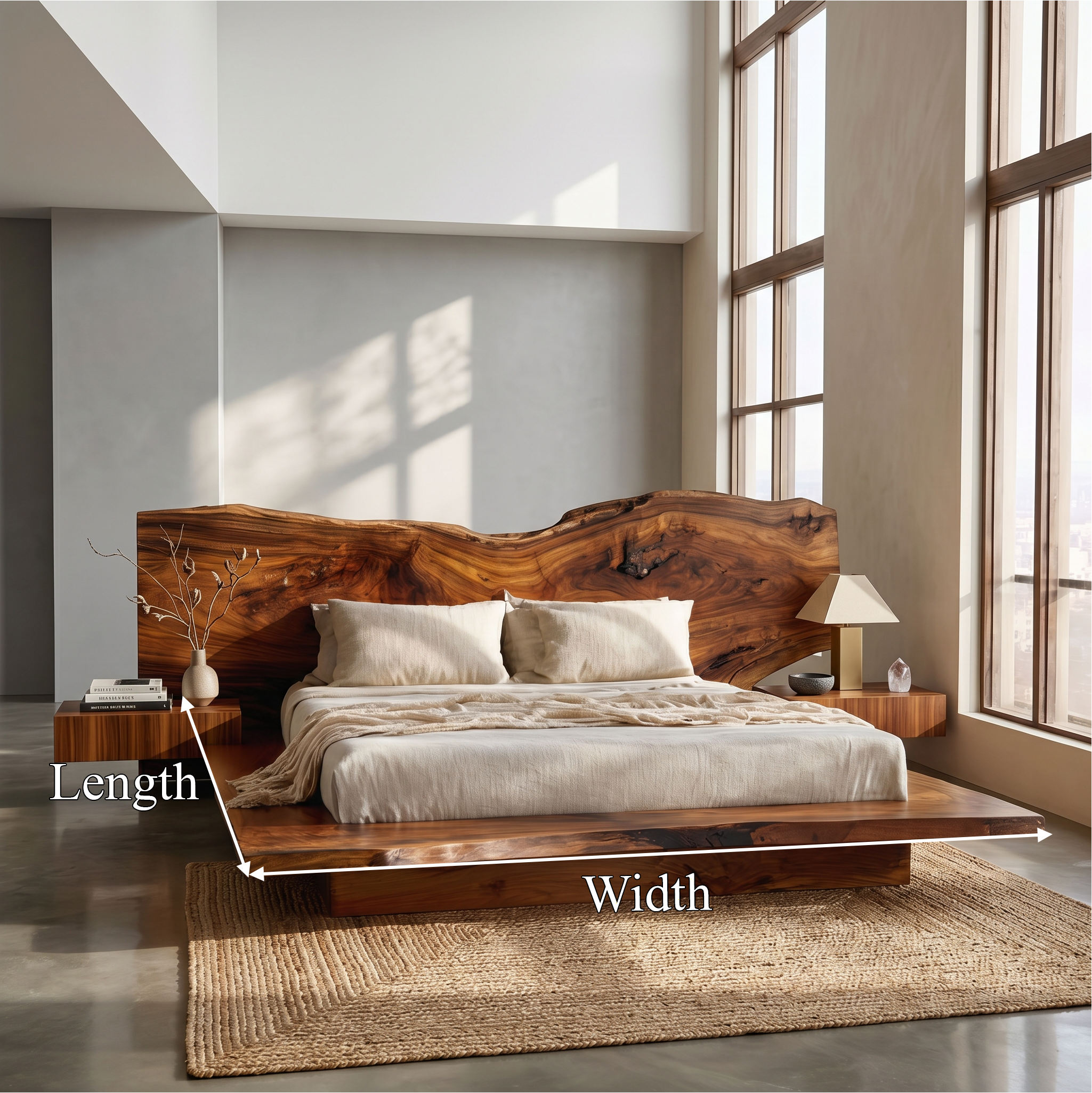 Rustic Live Edge Bed Frame With Sculptural Headboard For Bedroom SINLSAWB124
