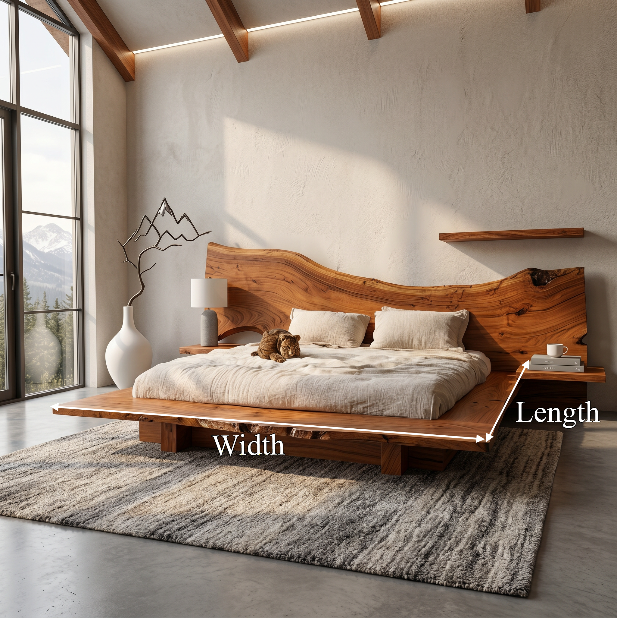 Minimalist Bed Frame With Organic Edge Headboard For Bedroom SINLSAWB125