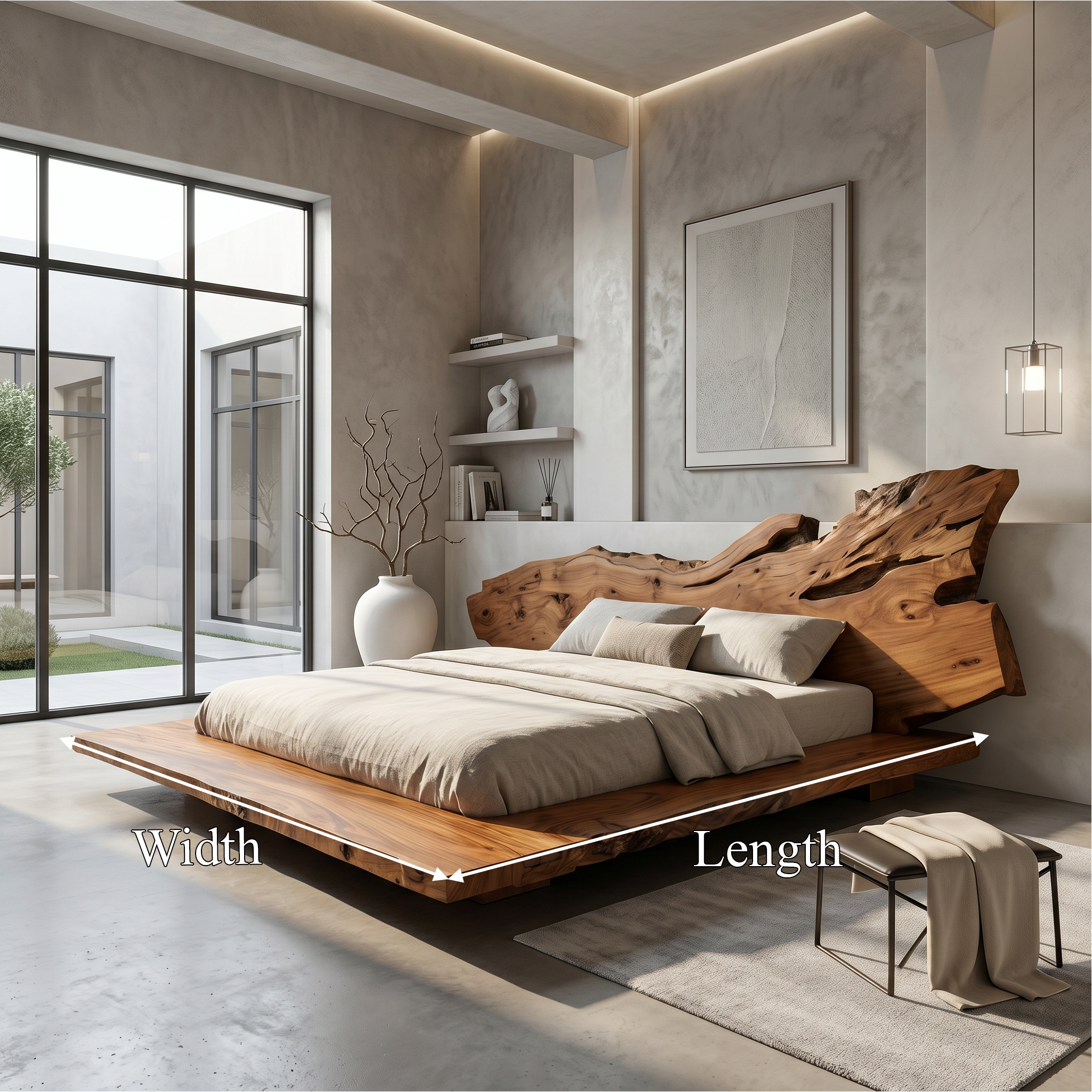 Modern Bed Frame With Live Edge Wood Headboard For Bedroom SINLSAWB130