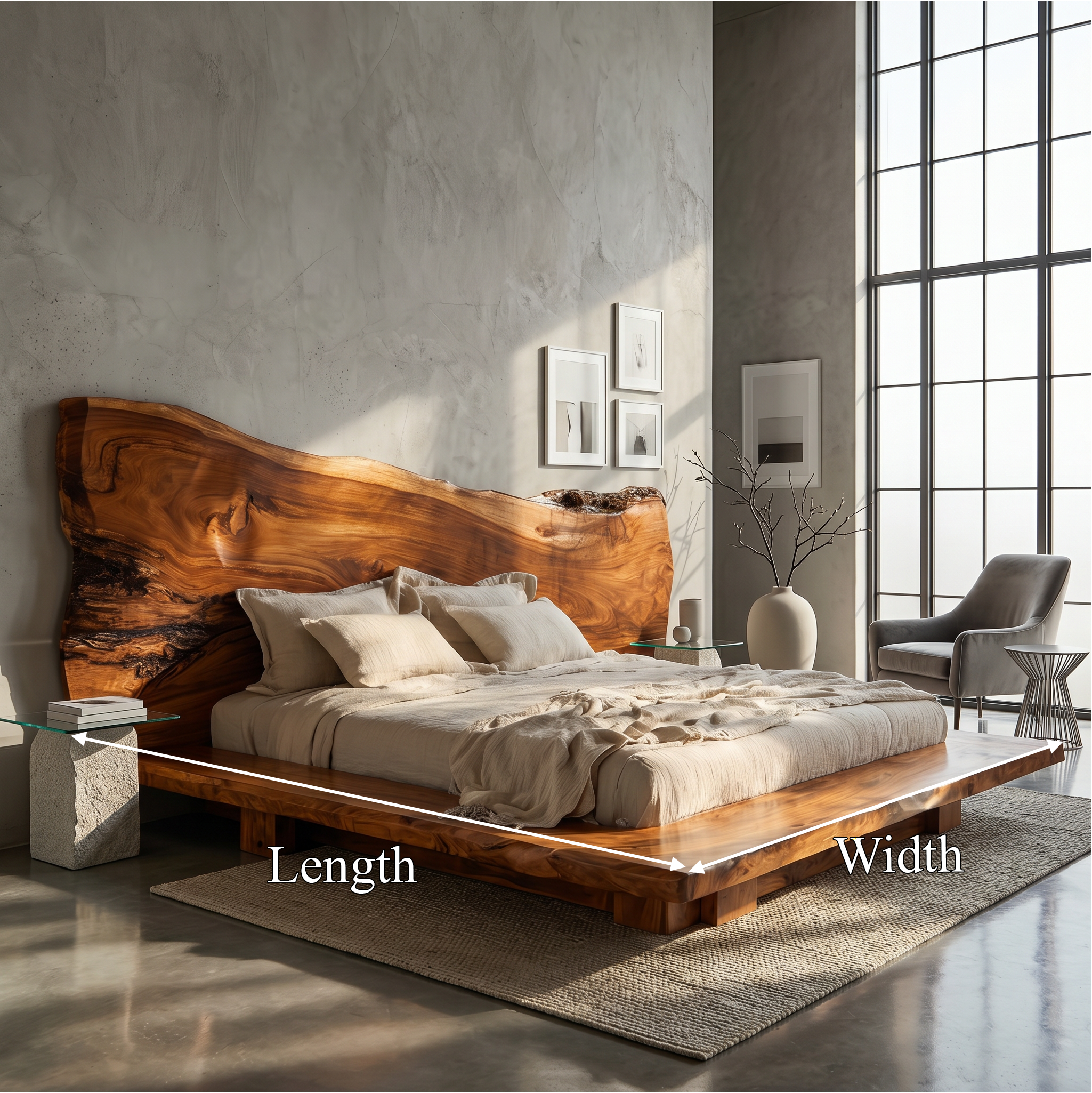 Japandi Bed Frame With Handcrafted Solid Wood Design For Bedroom SINLSAWB133