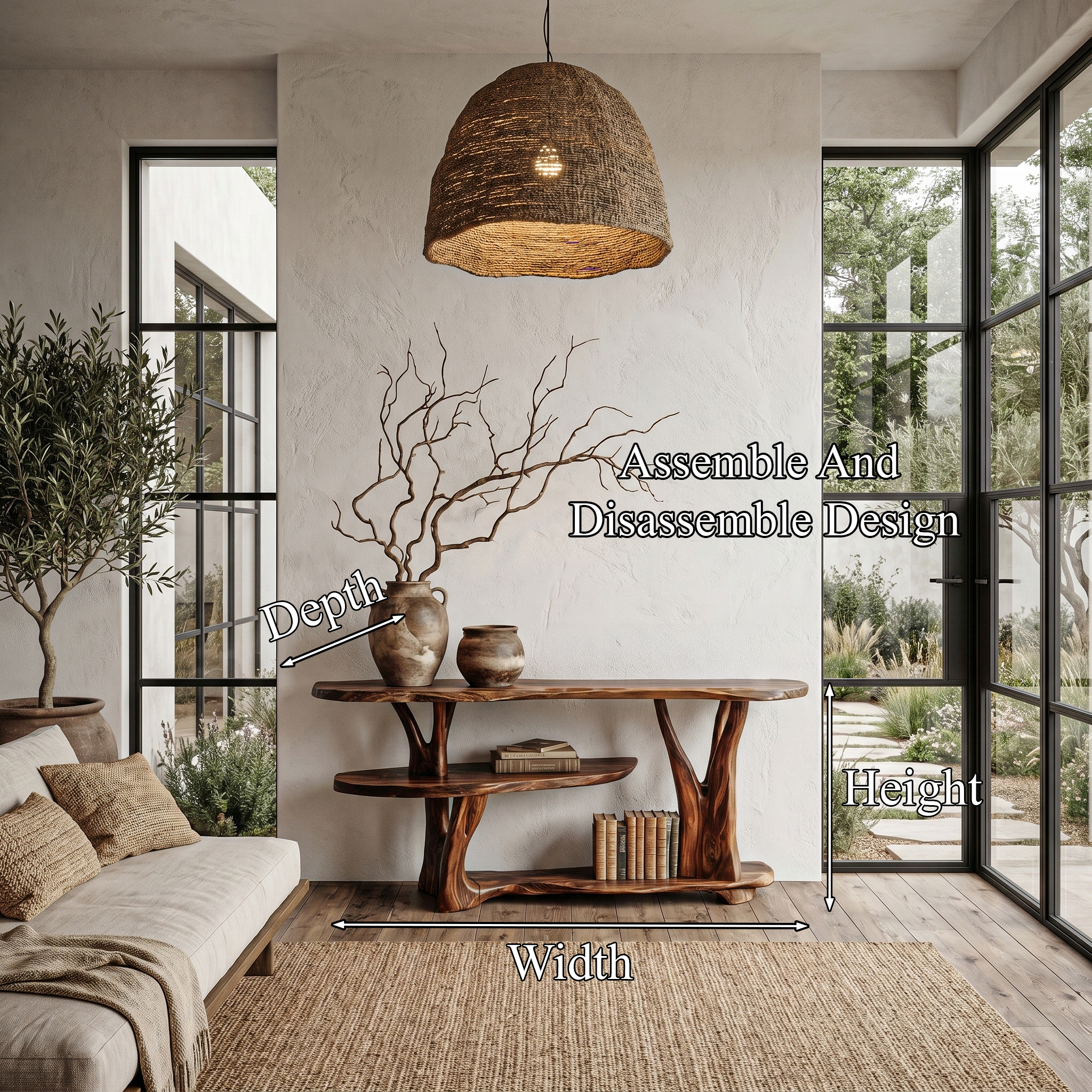 Organic Console Table With Sculptural Tree Root Base And Open Shelf Storage For Entryway And Living Room SINLHACS607