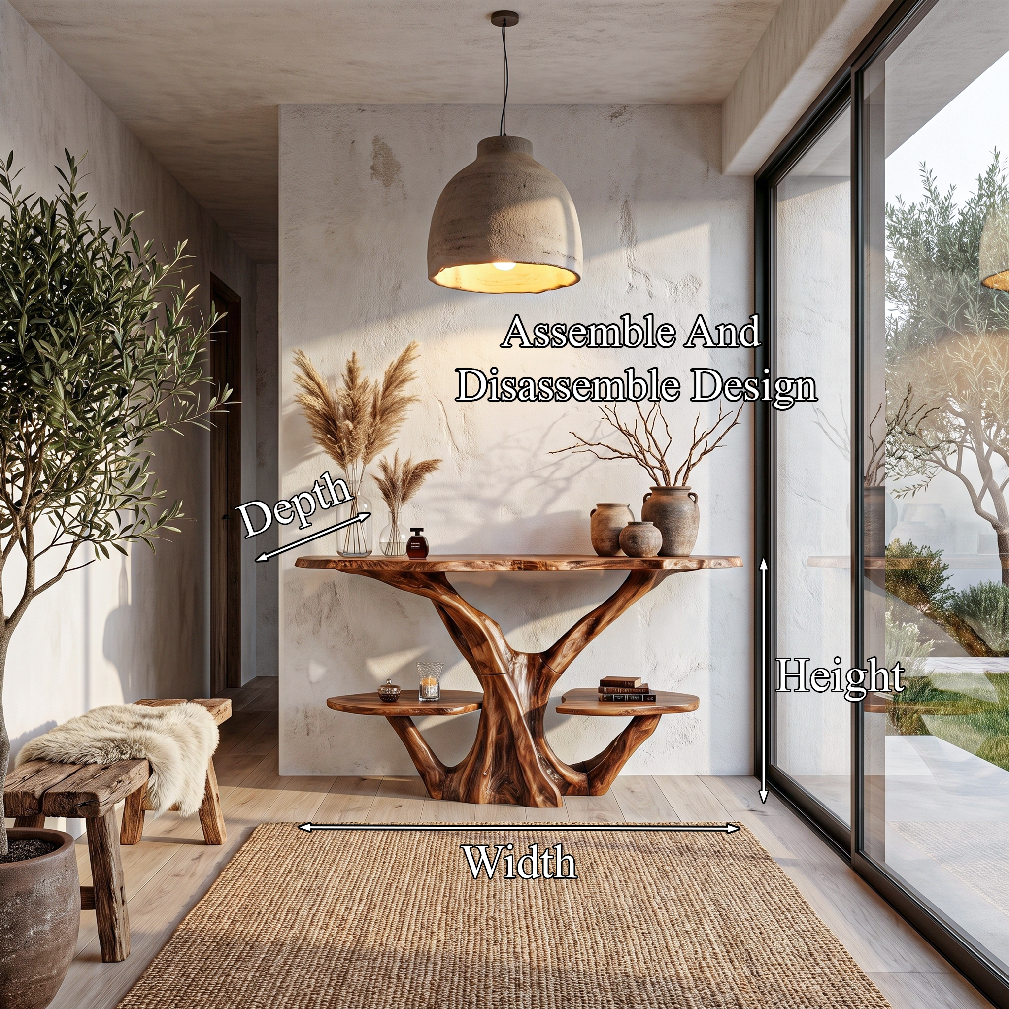 Organic Console Table With Sculptural Tree Branch Base For Entryway And Living Room SINLHACS608