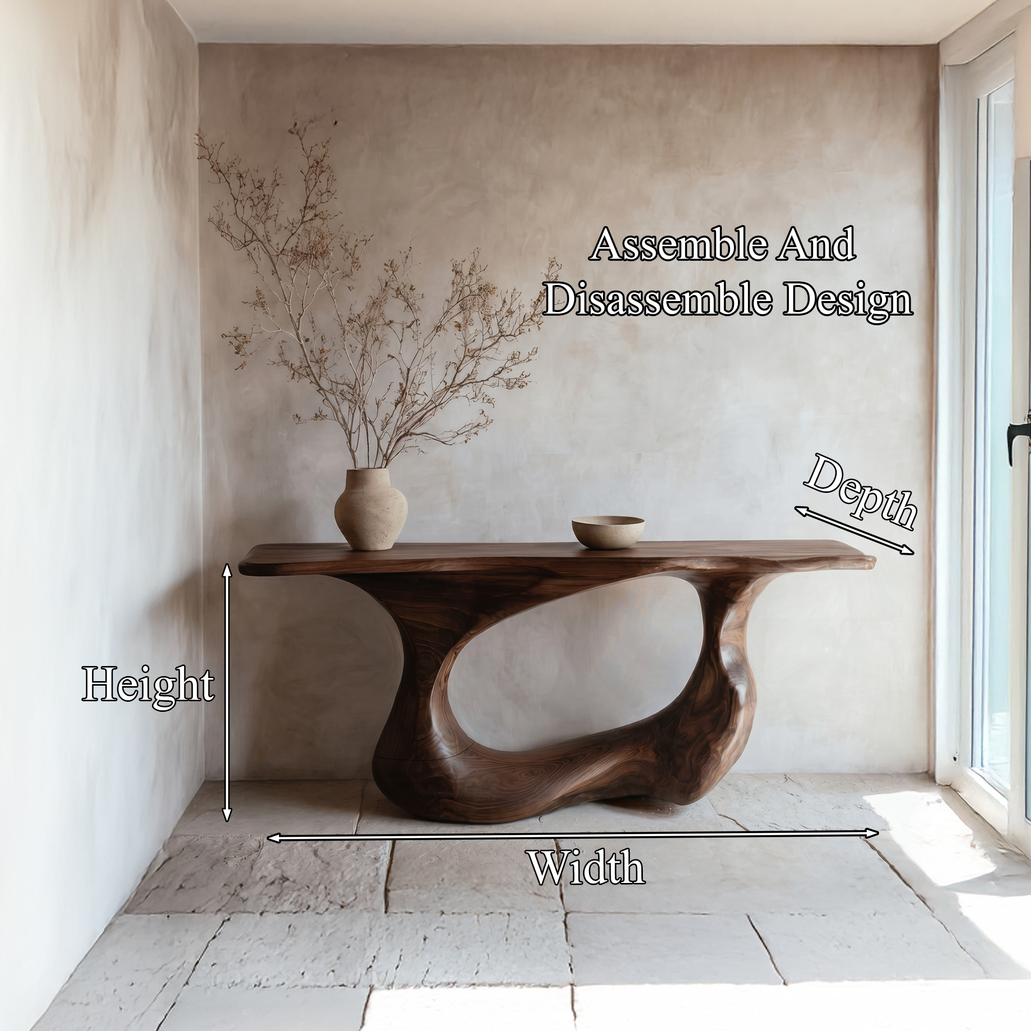 Contemporary Console Table With Artistic Open Loop Solid Wood Base For Living Room SINLHACS609