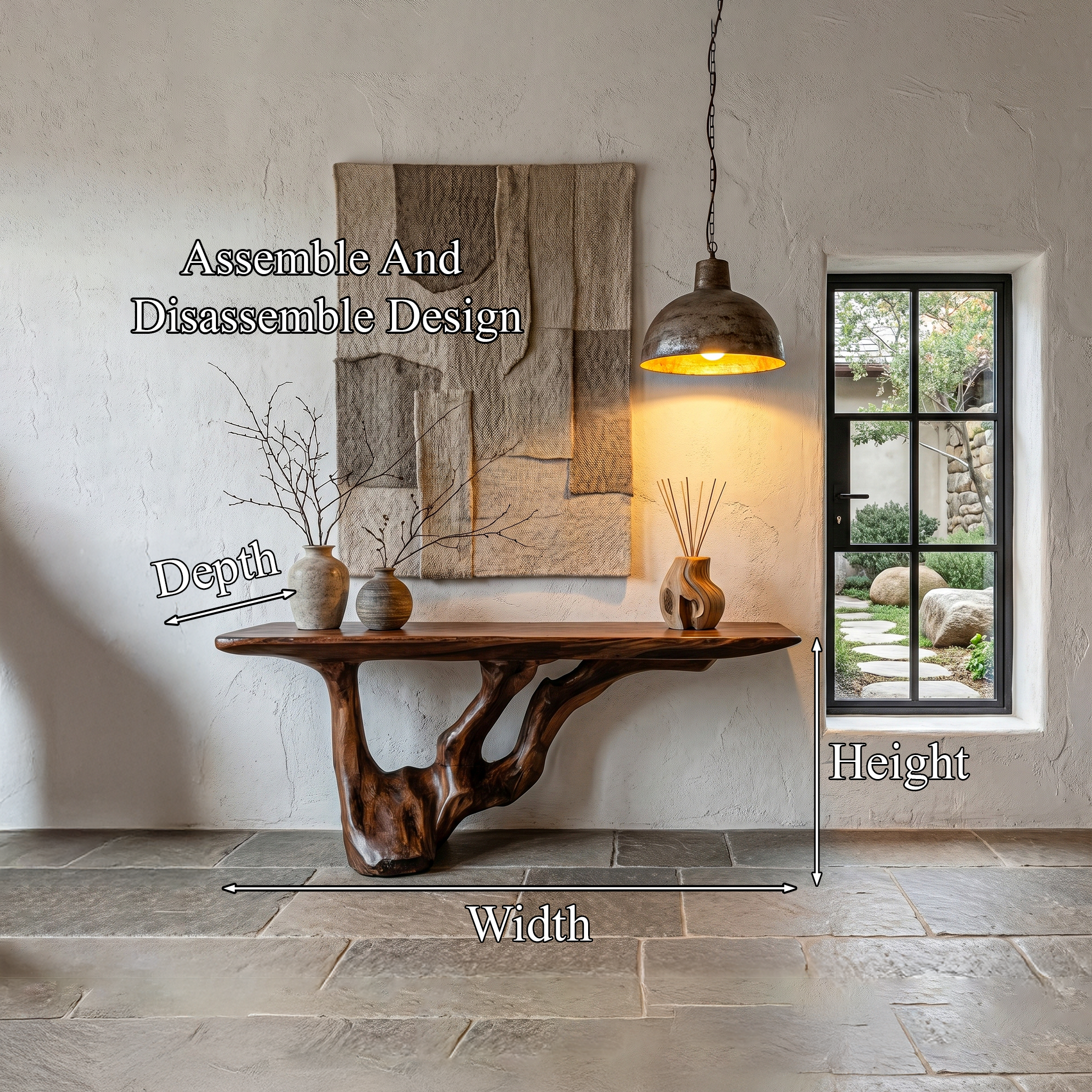 Rustic Console Table With Handcrafted Tree Root Base For Entryway And Living Room SINLHACS611