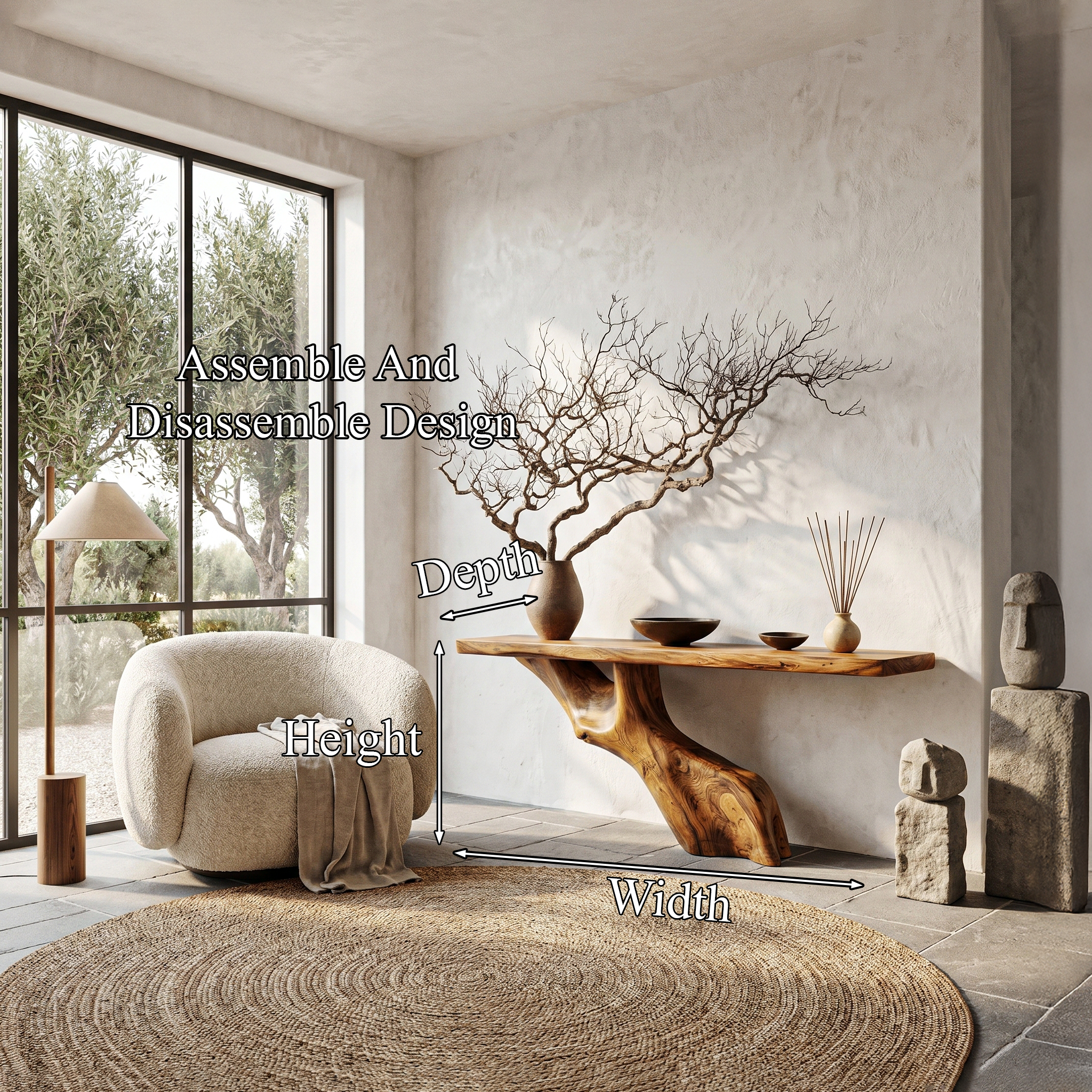 Tree Inspired Console Table With Live Edge Top And Root Base For Hallway SINLHACS612