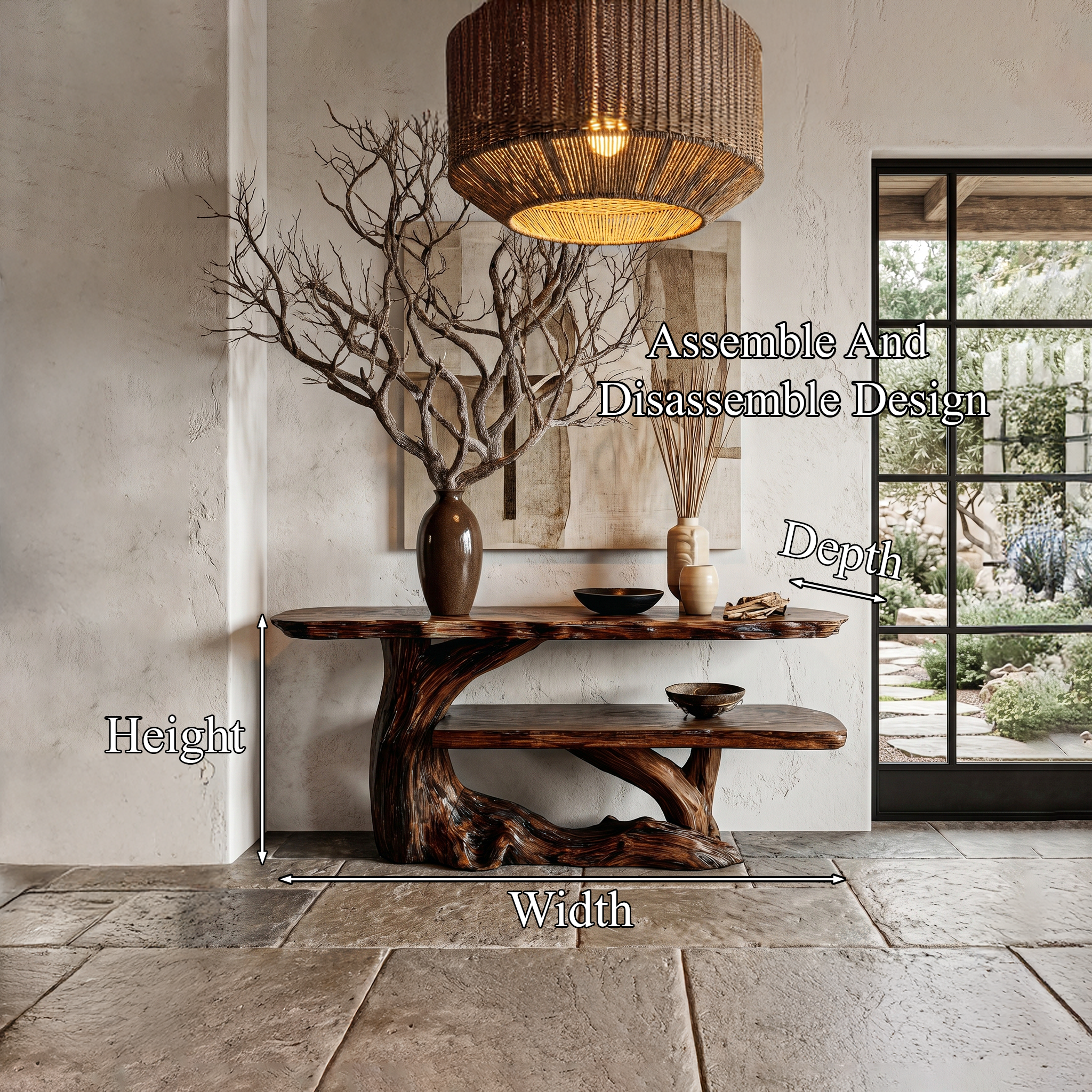 Nature Inspired Console Table With Sculptural Wood Branch Design For Hallway SINLHACS614