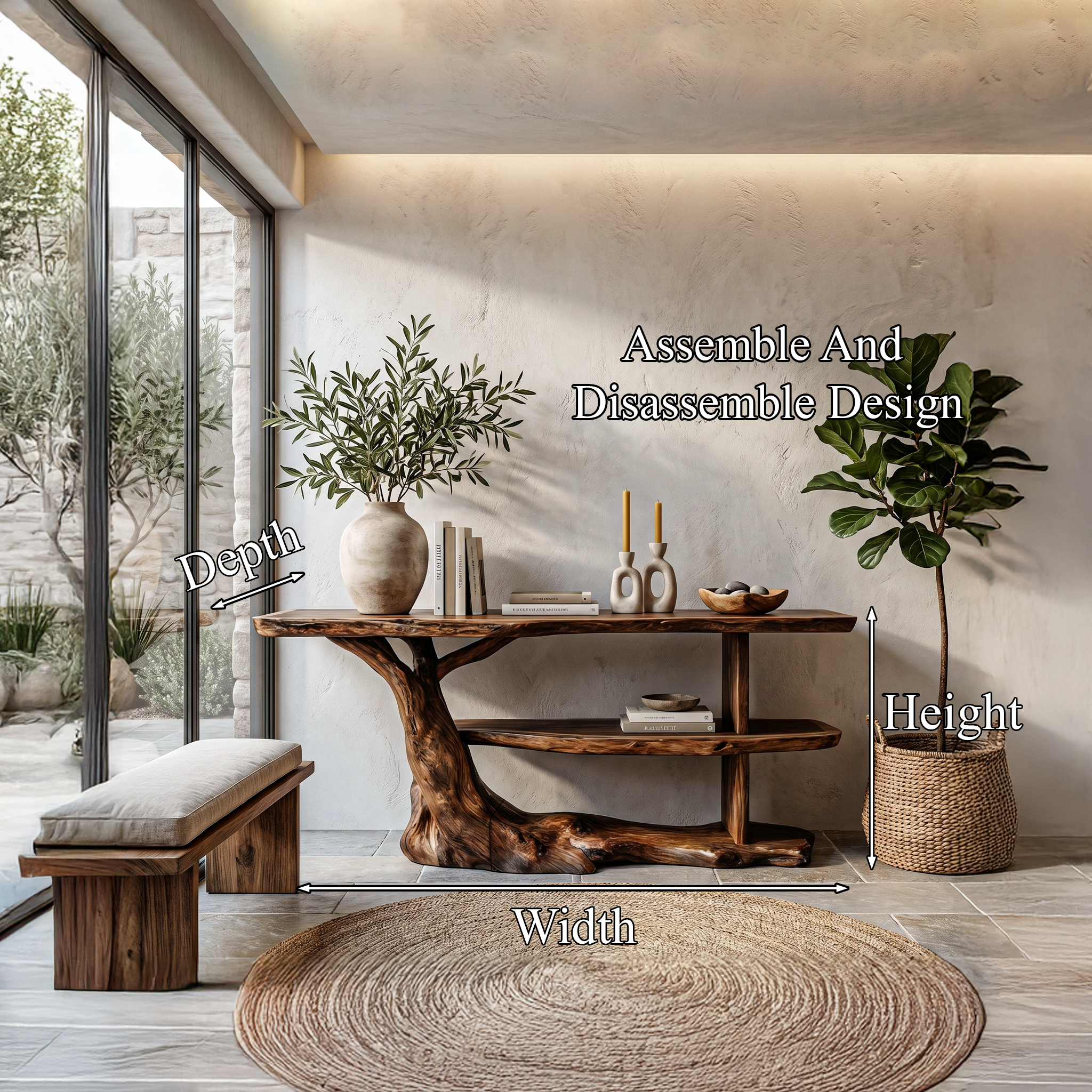 Modern Console Table With Flowing Wood Pedestal Base For Entryway SINLHACS619