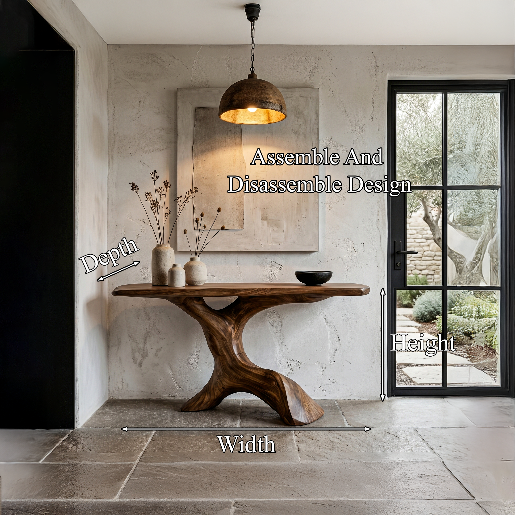 Rustic Console Table With Handcrafted Tree Root Base For Entryway And Living Room SINLHACS624