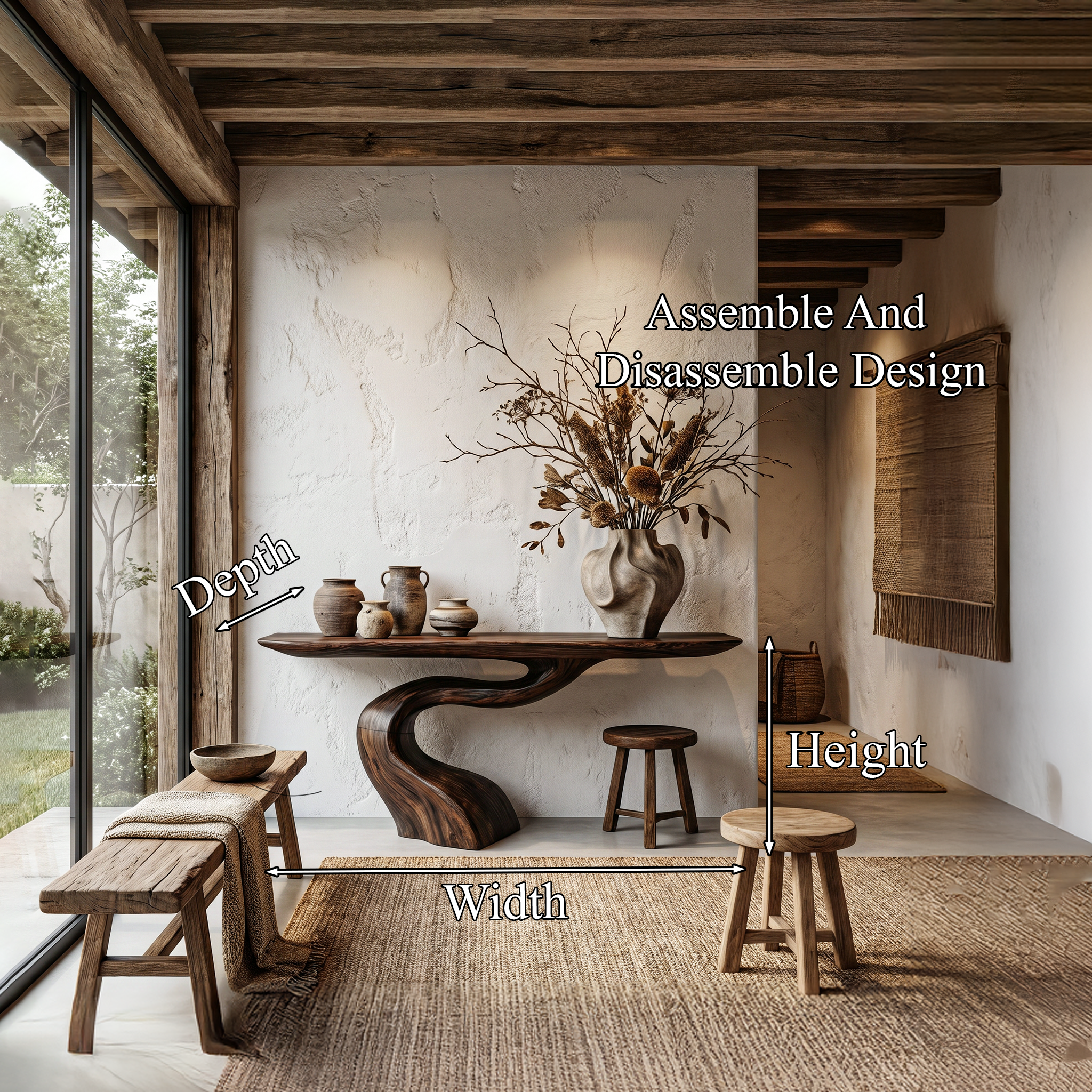 Organic Modern Console Table With Artistic Tree Root Base For Entryway SINLHACS626