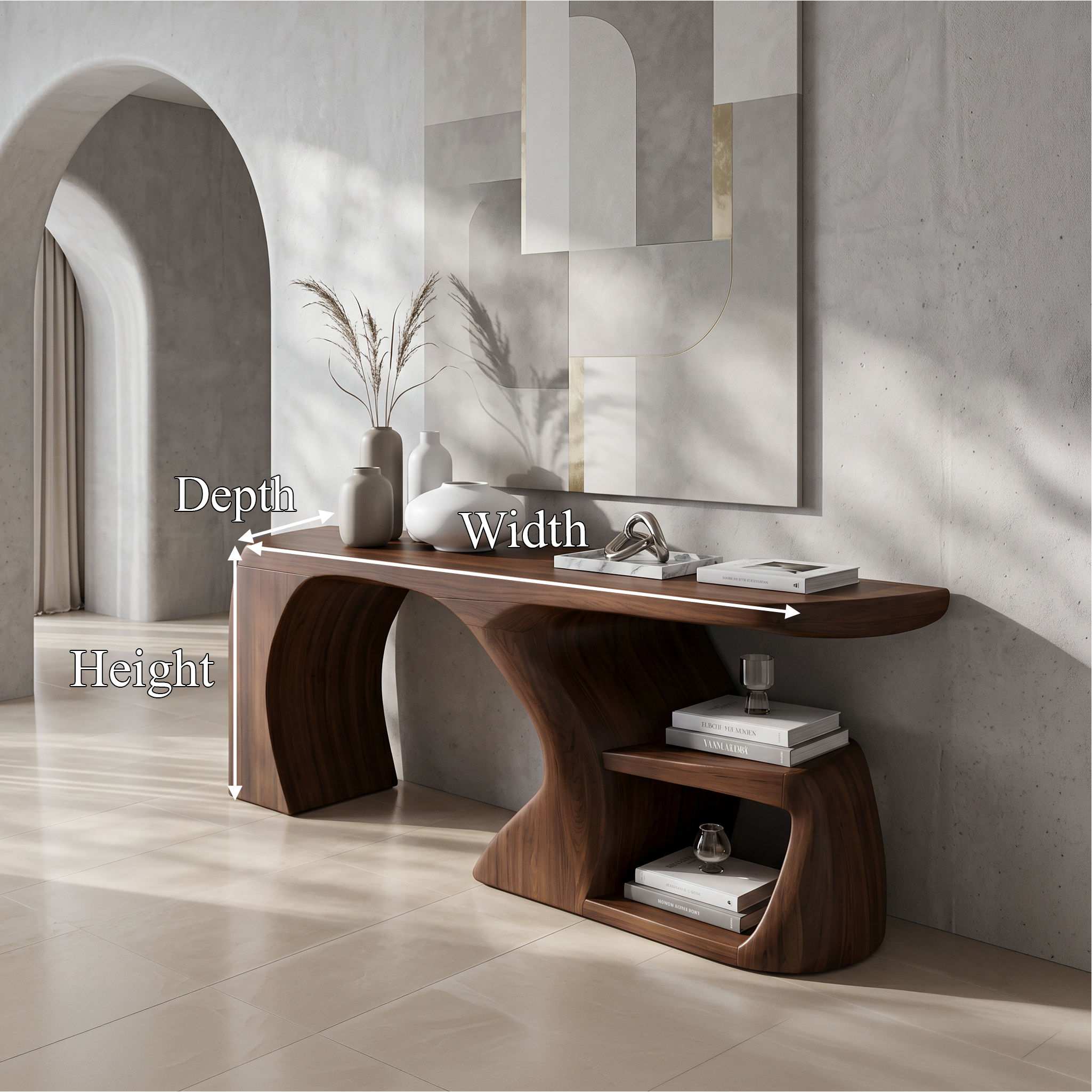 Modern Console Table With Architectural Curved Design For Entryway SINLSACS644