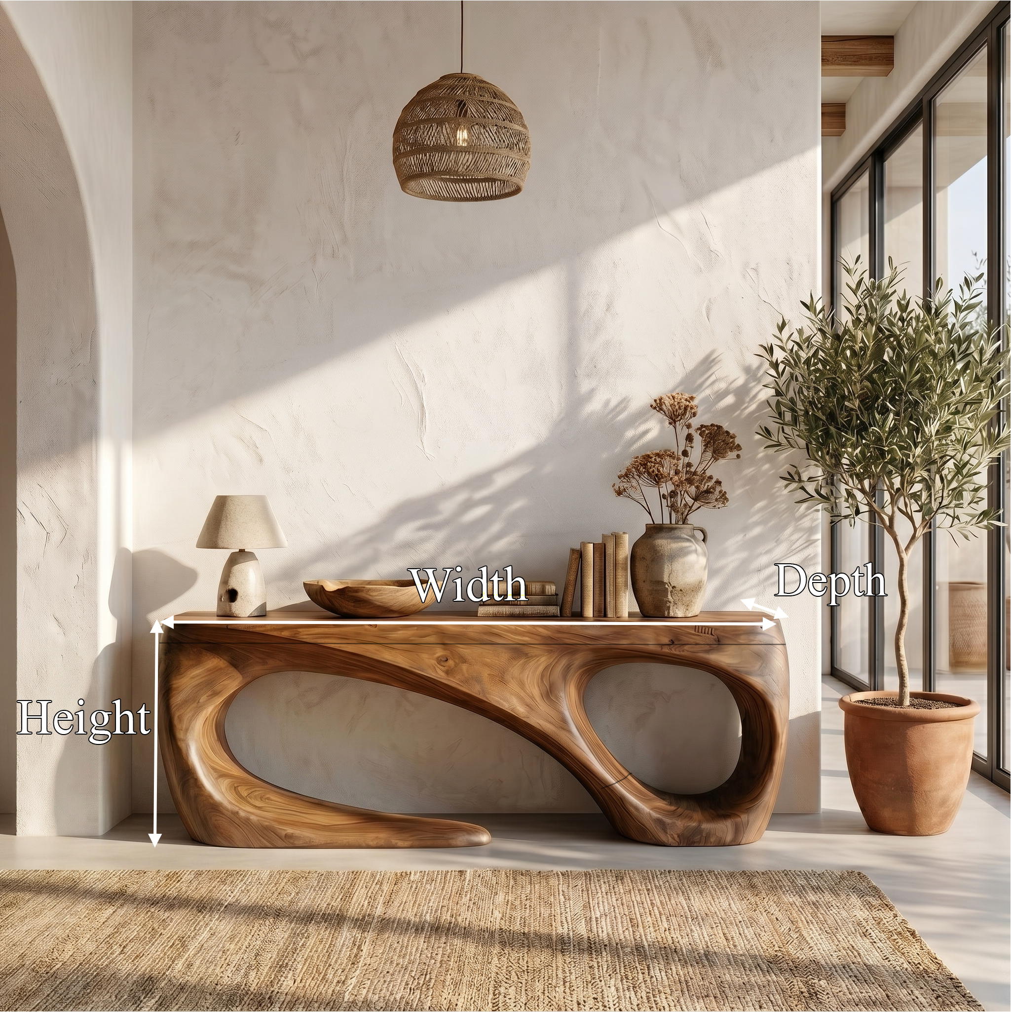 Rustic Console Table With Handcrafted Flowing Design For Living Room SINLSACS651