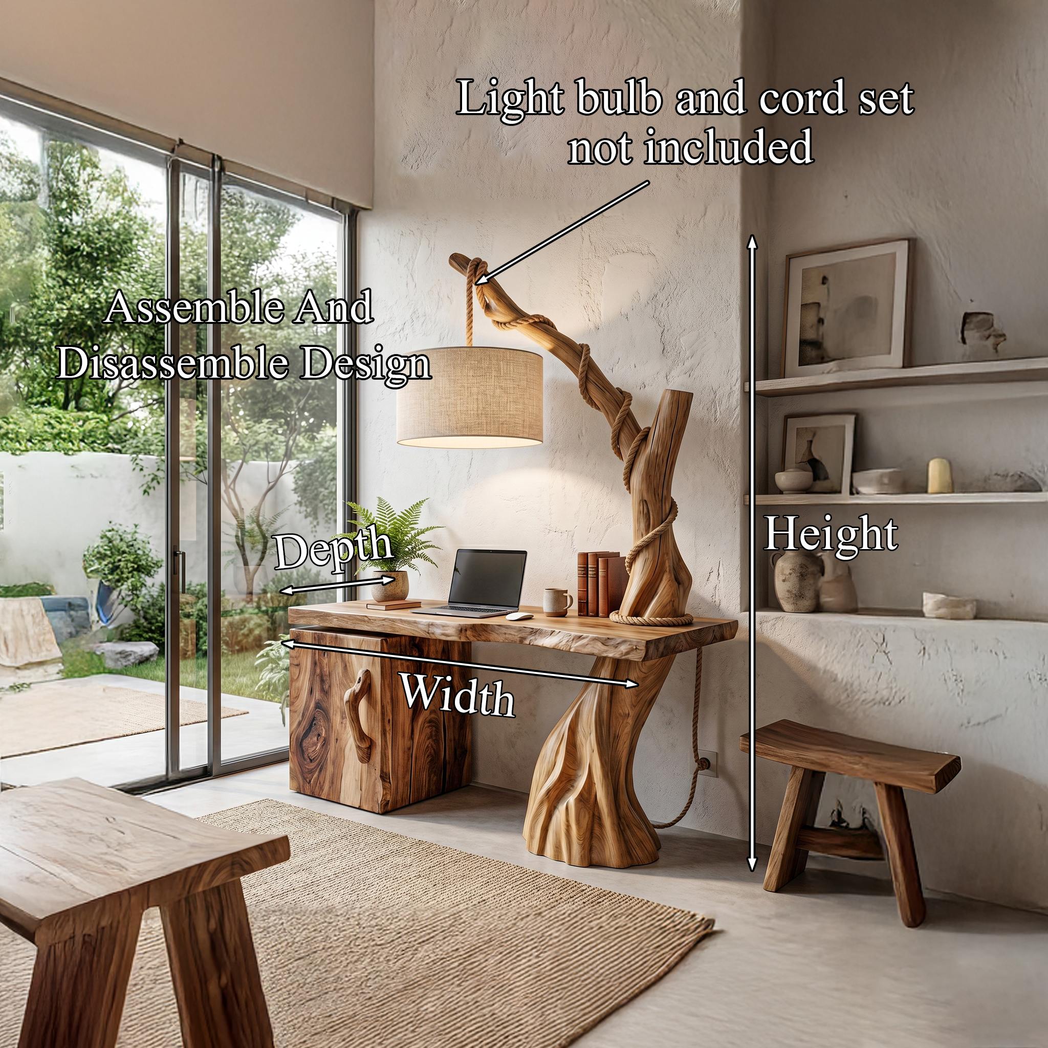 Nature Inspired Executive Desk With Handcrafted Tree Form Design For Home Office SINLHADK127
