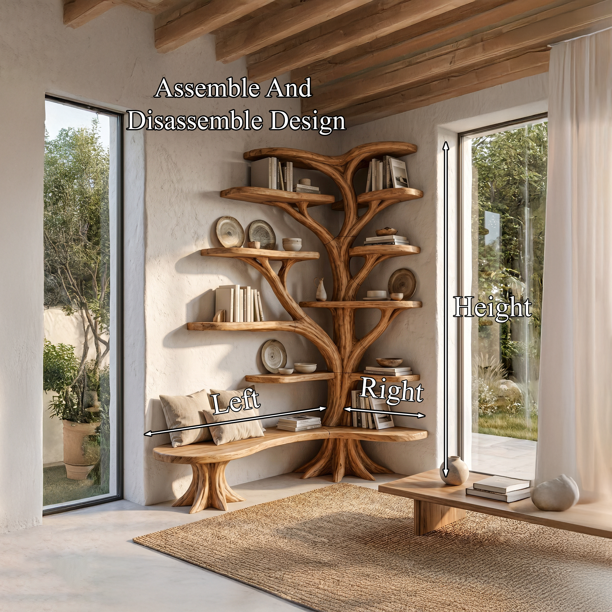 Organic Tree Bookshelf With Sculptural Branch Design And Multi Tier Display Shelves For Living Room SINLHATB751