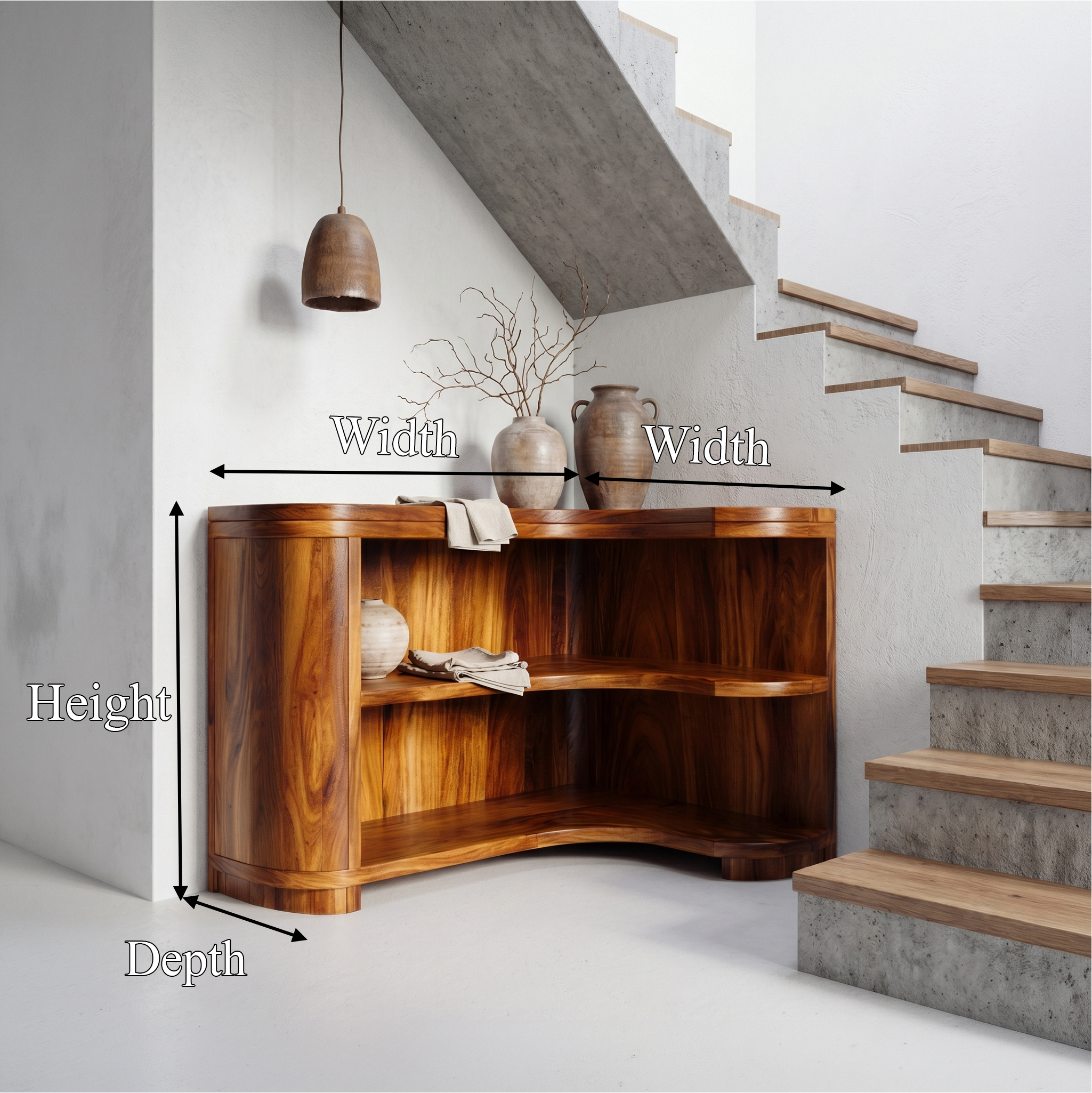 Modern Organic Corner Bookshelf With Solid Wood Open Shelves And Curved Design For Living Room And Bedroom SINLSABS022