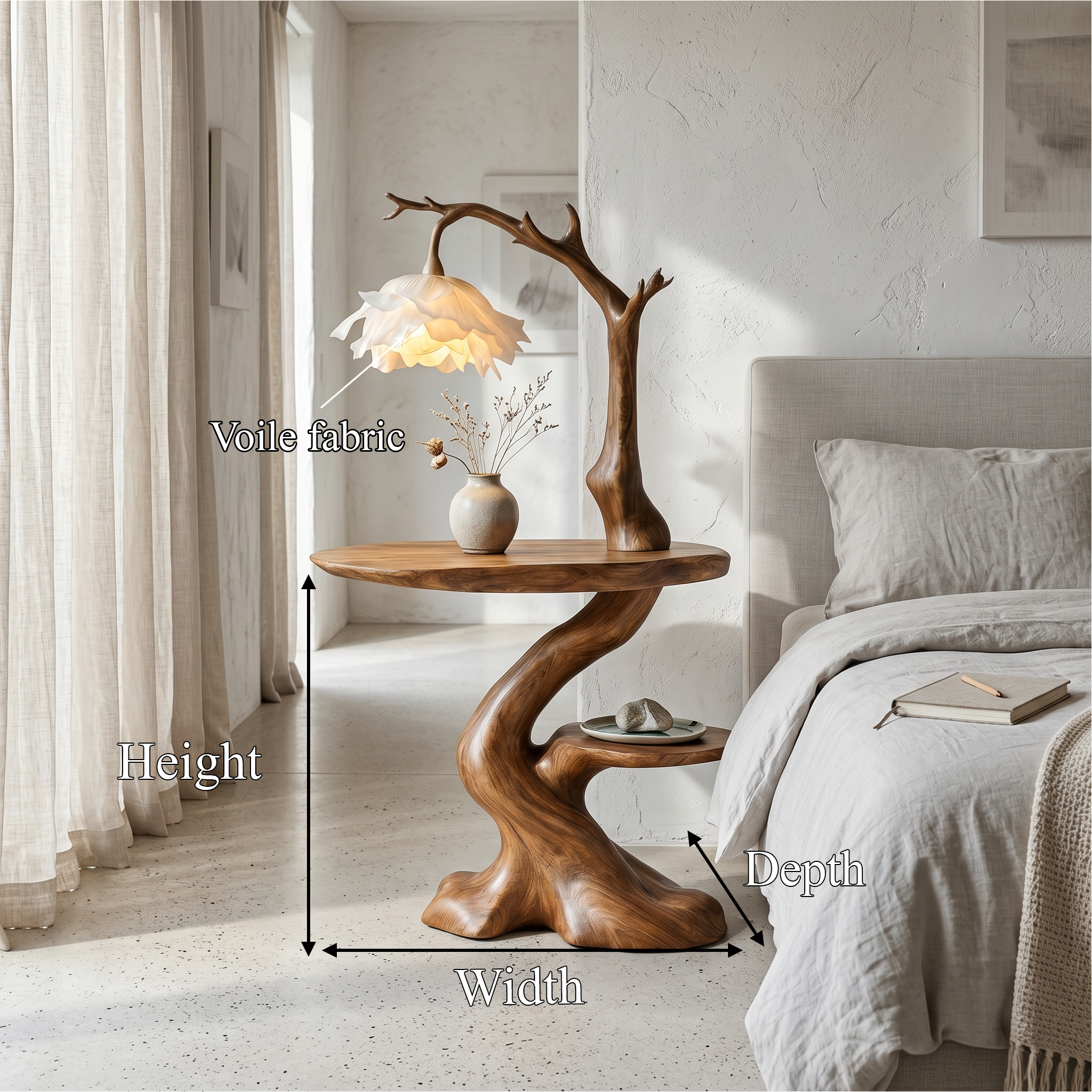 Modern End Table With Tree Branch Lamp Design For Bedroom And Living Room SINLSABT274