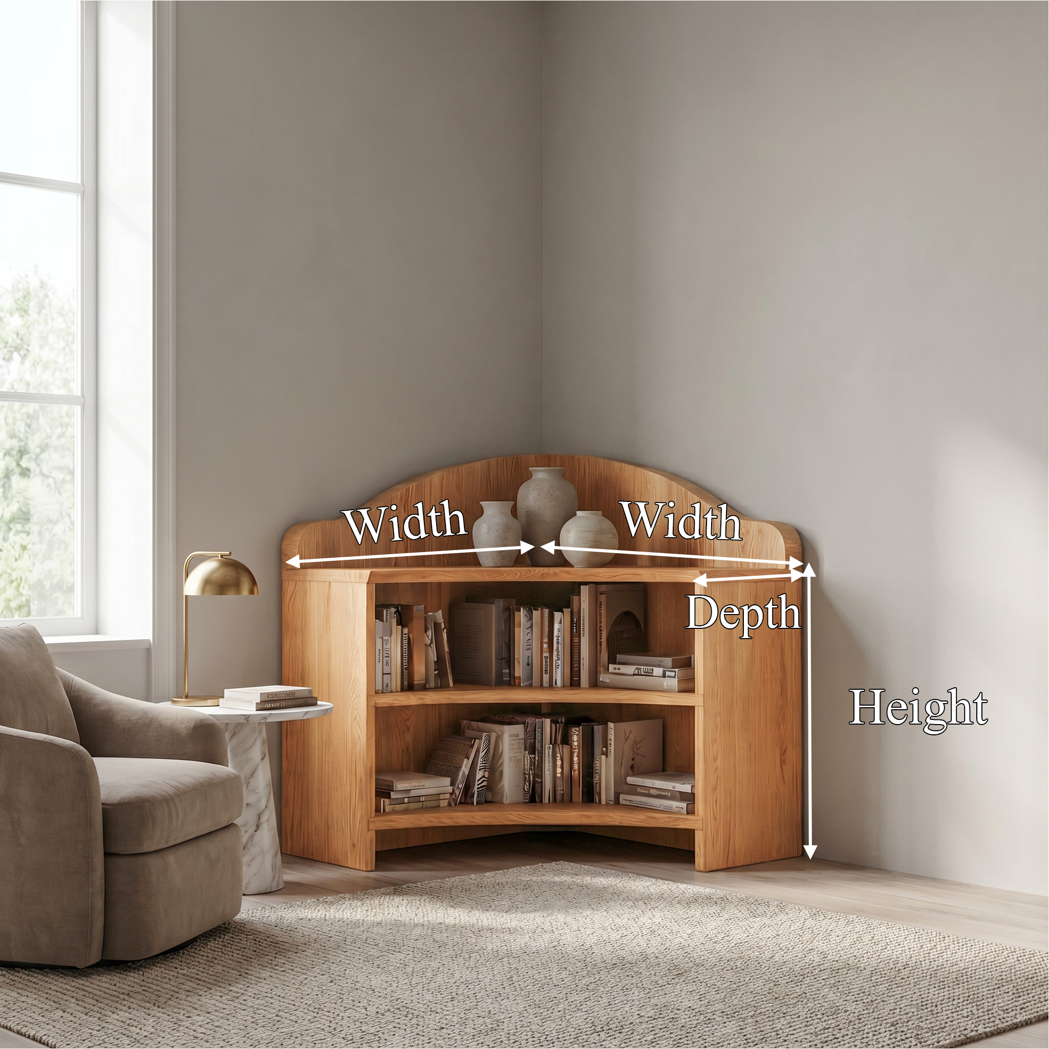 Minimal Corner Bookshelf With Clean Wooden Structure For Living Room SINLSABS026