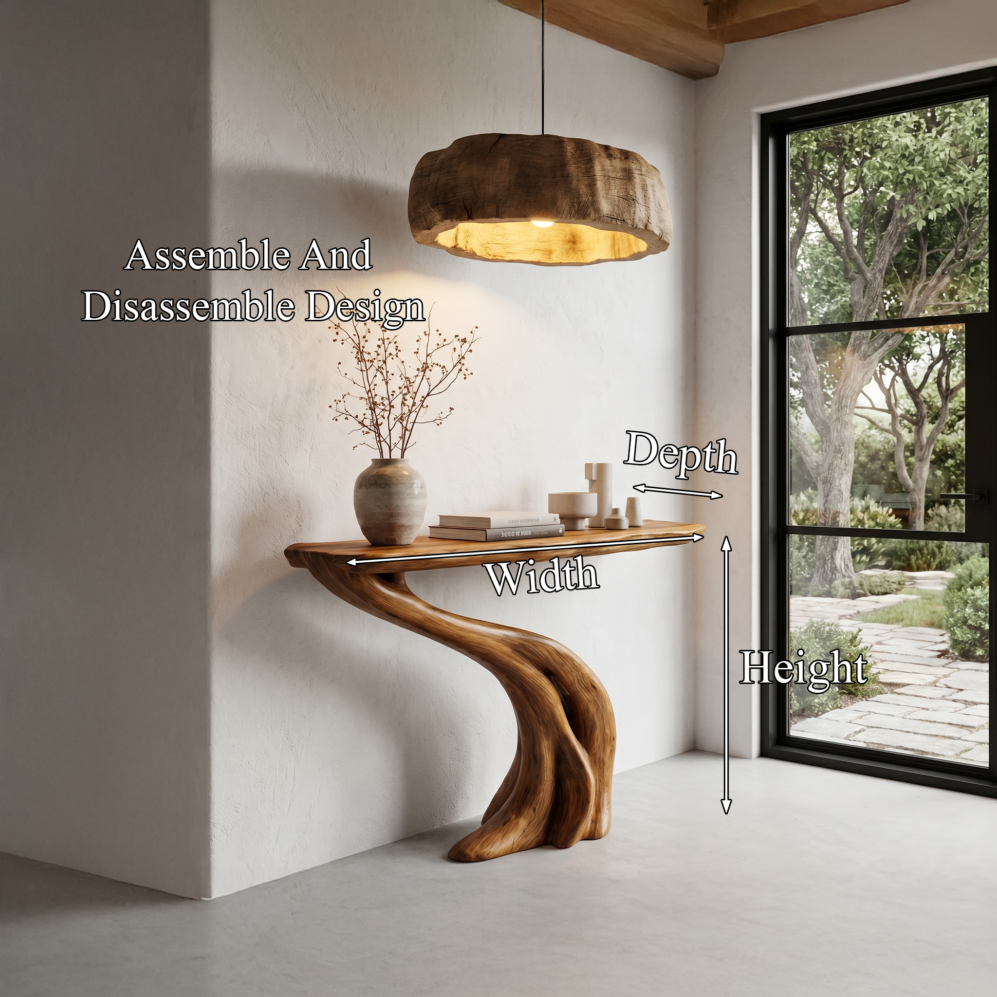 Organic Curved Console Table With Soft Flowing Wood Base For Entryway And Living Room SINLHACS589