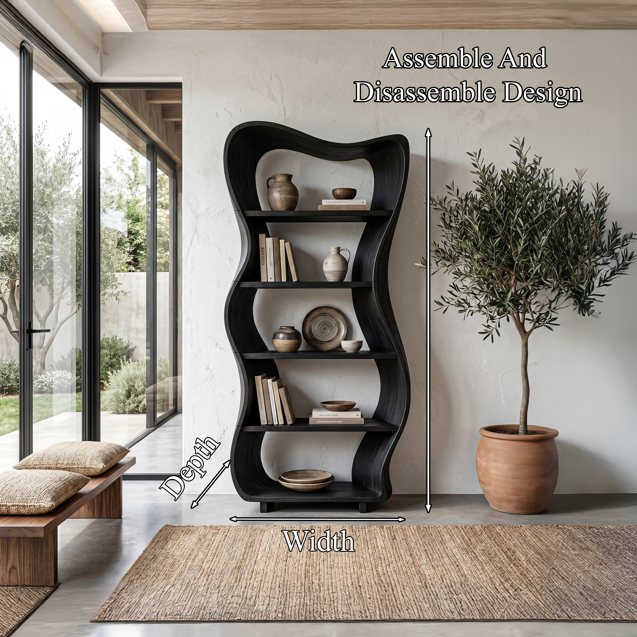 Sculptural Tree Shelf With Organic Wood Design For Living Room And Reading Corner SINLHABS040