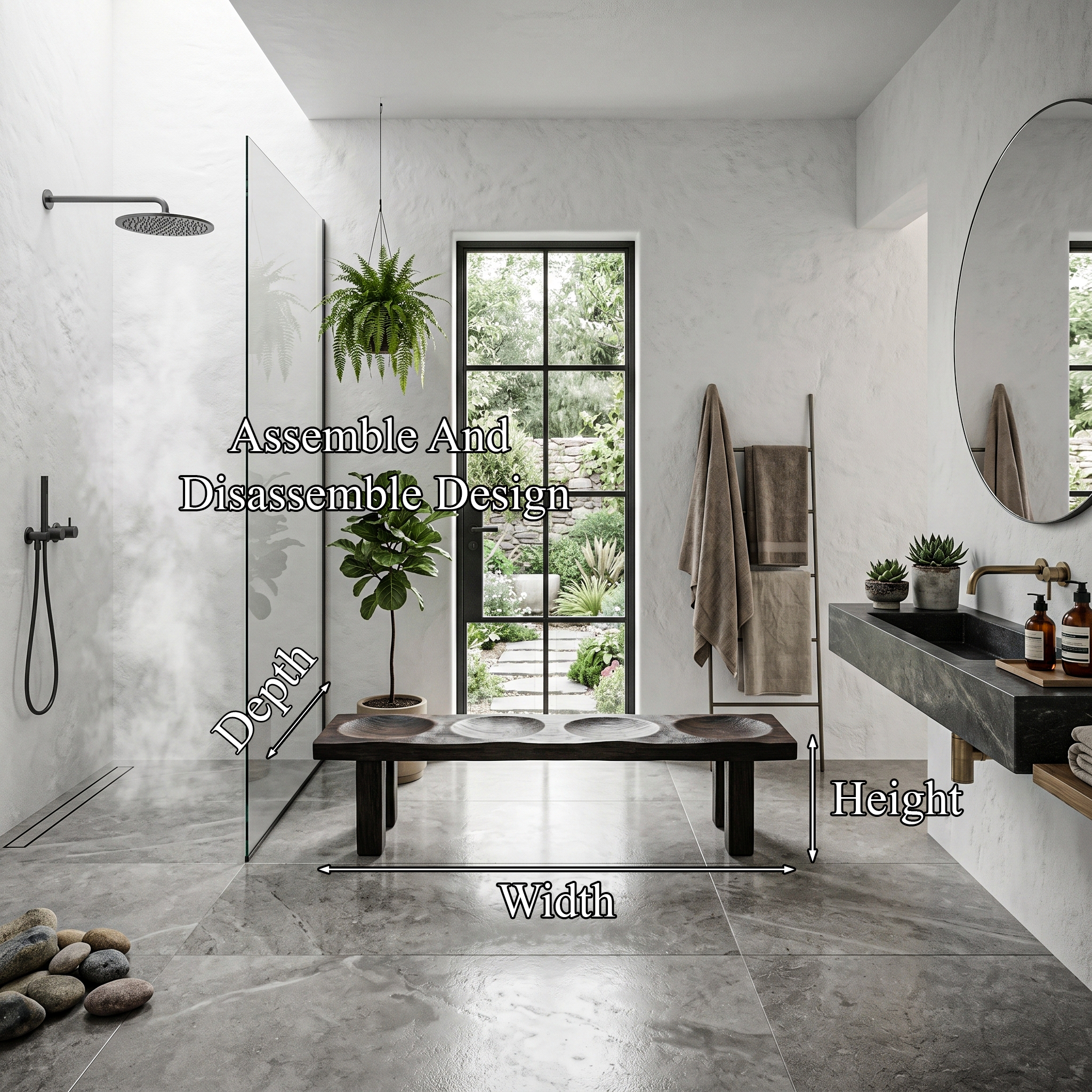 Modern Organic Shower Bench With Handcrafted Wood Construction For Bathroom SINLHARS121
