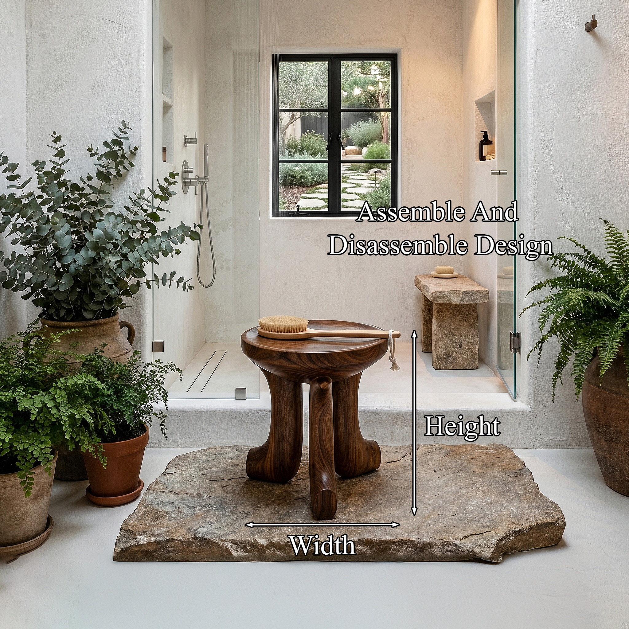Rustic Bath Stool With Chunky Solid Wood Legs For Bathroom SINLHAWS013