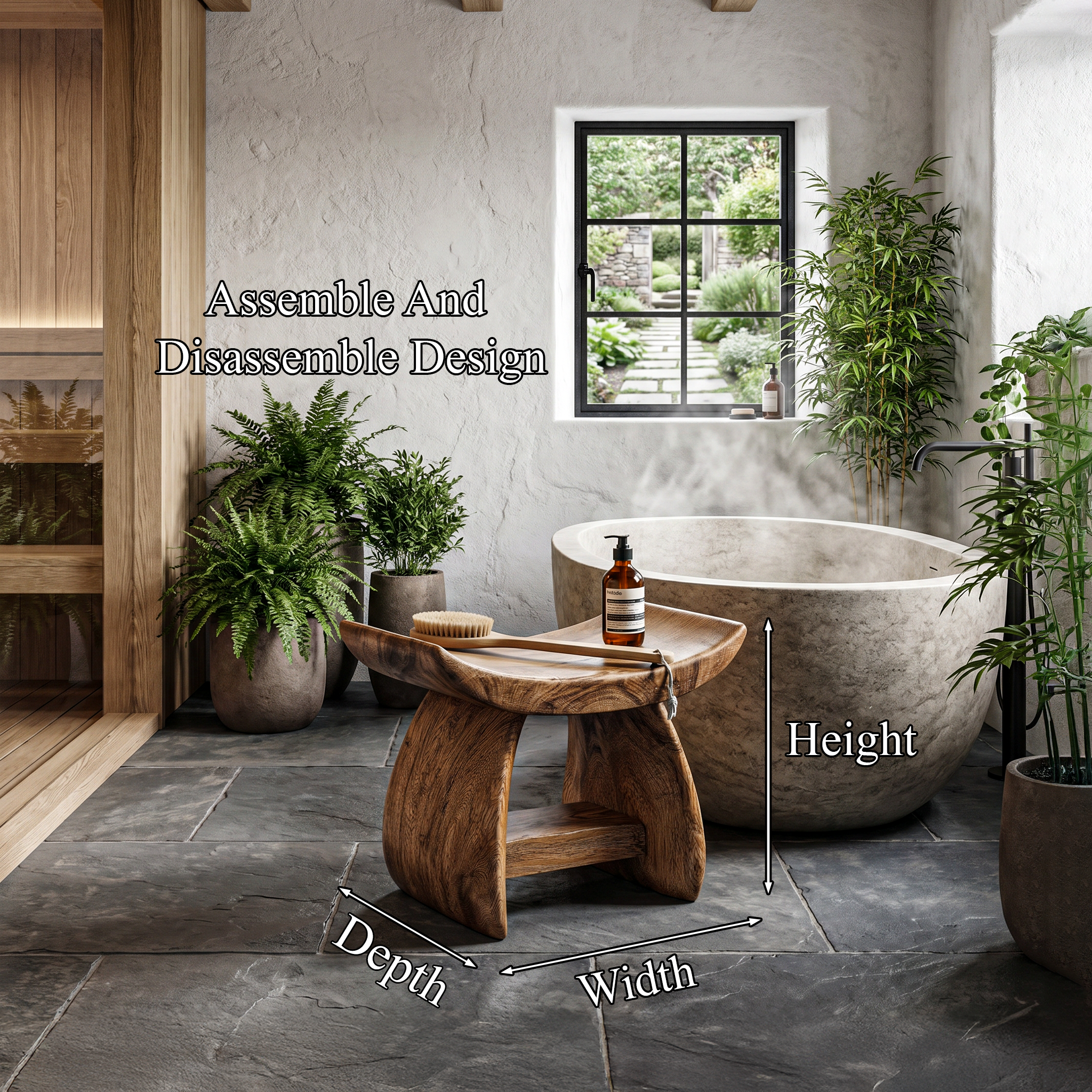 Nature Inspired Bathroom Stool With Sculptural Wood Design For Bathroom SINLHAWS014