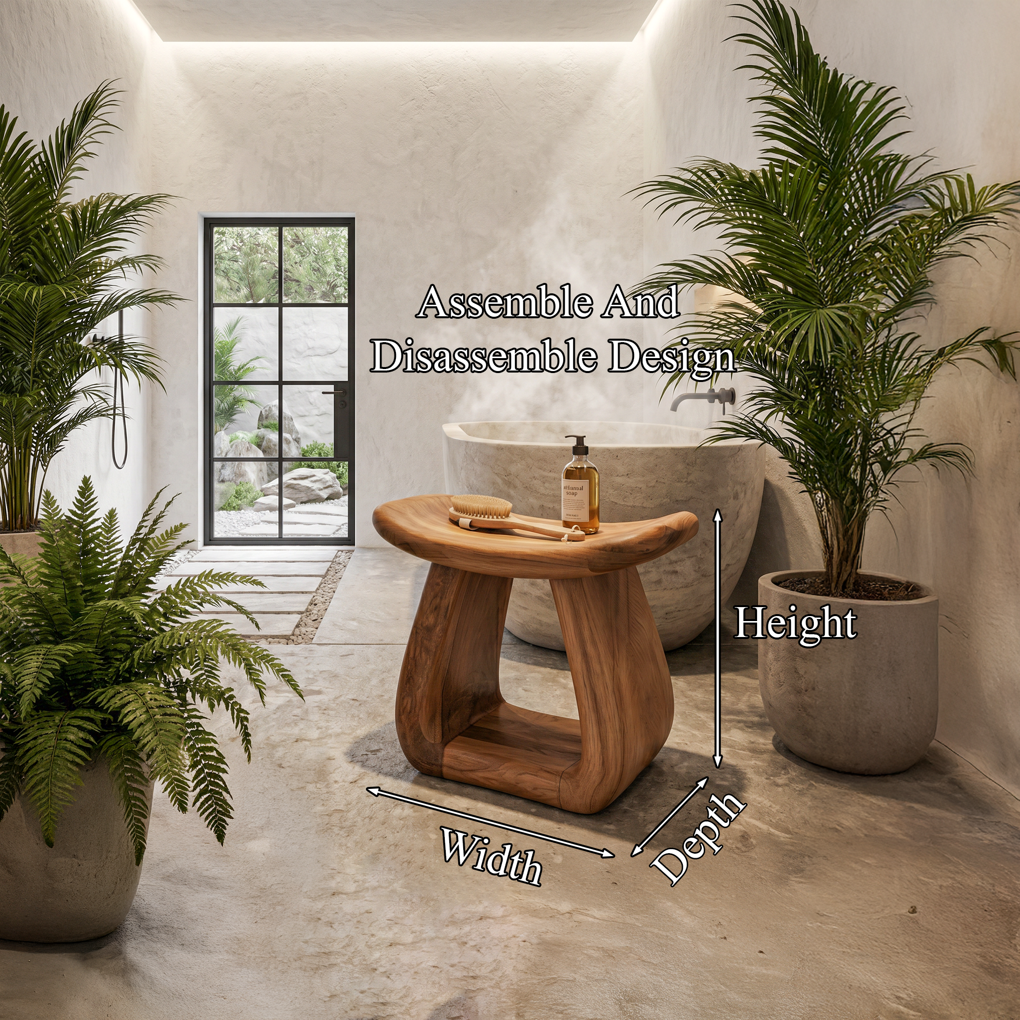 Organic Bath Stool With Handcrafted Pedestal Design For Bathroom SINLHAWS016