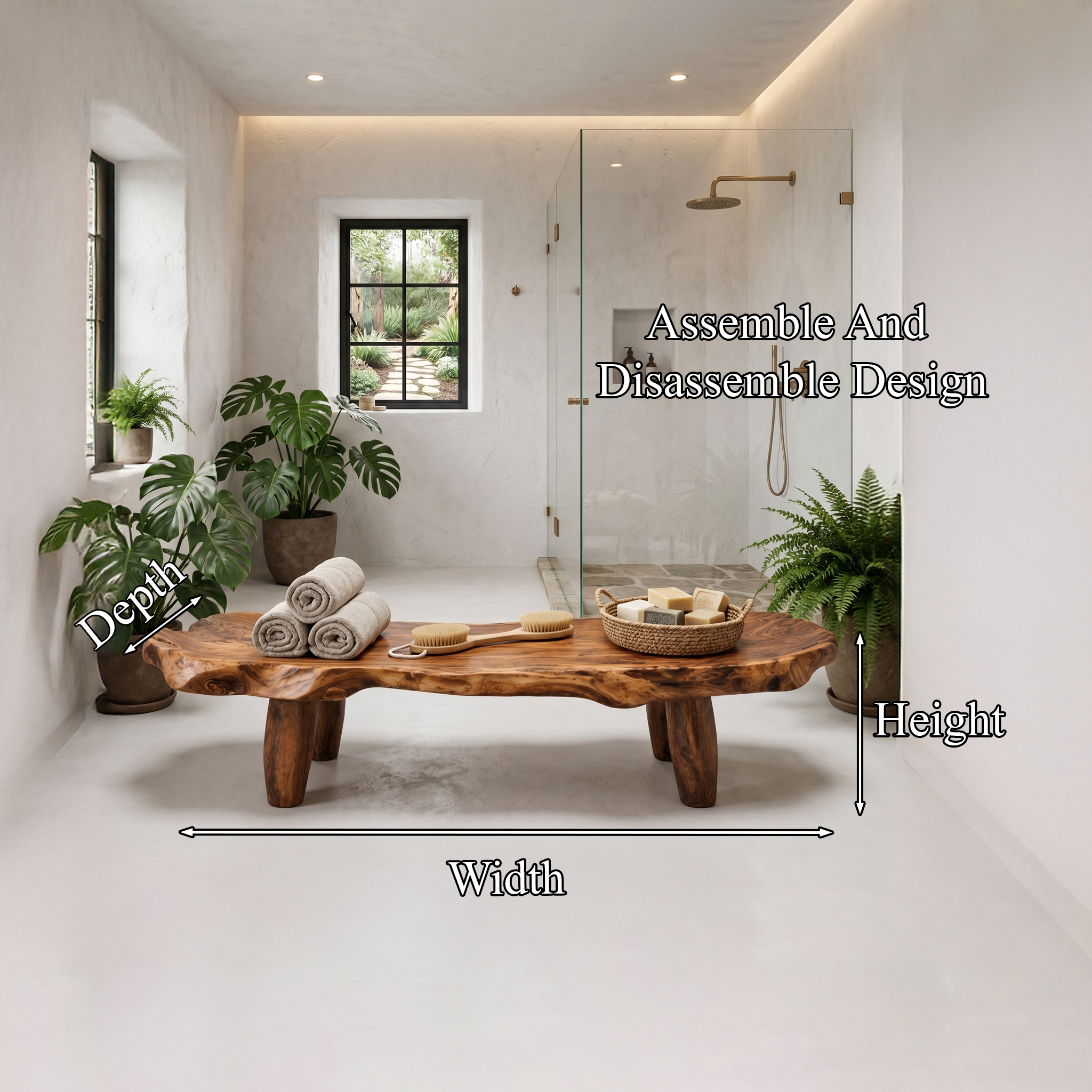 Organic Live Edge Shower Bench For Bathroom SINLHARS123