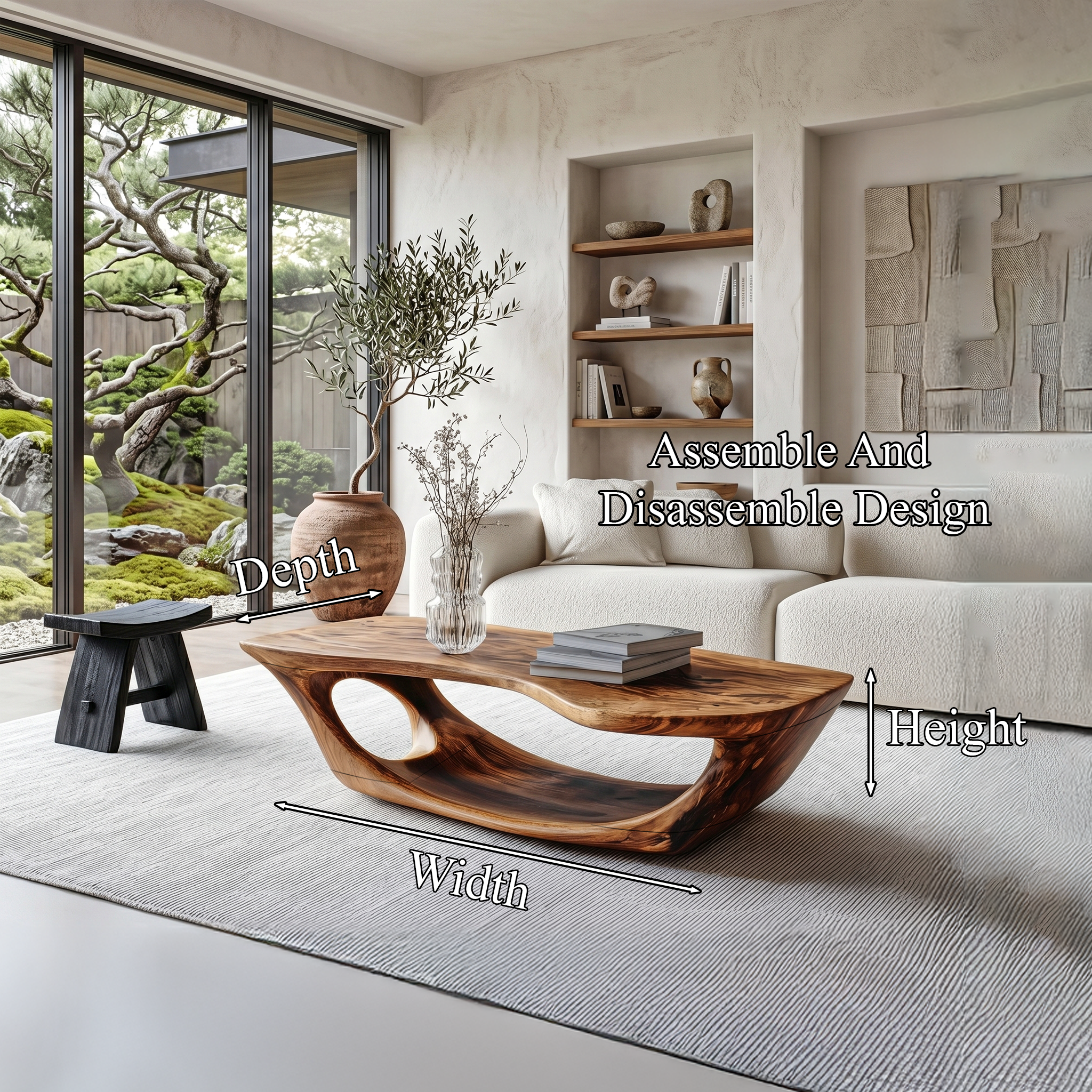 Wabi Sabi Coffee Table With Handcrafted Organic Wood Form For Living Room SINLHACF391